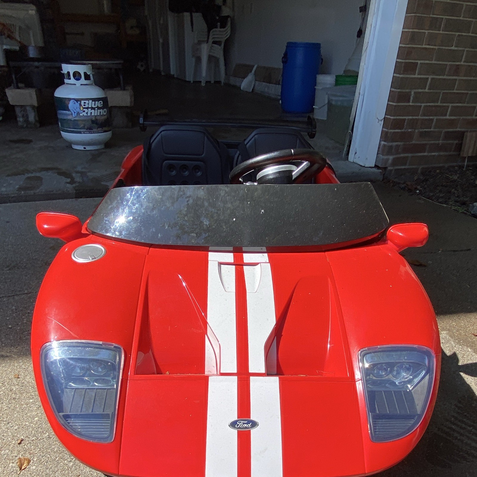 Ford GT Style Battery-Powered 2-Seat Ride-On Car, Red w/ White Stripes