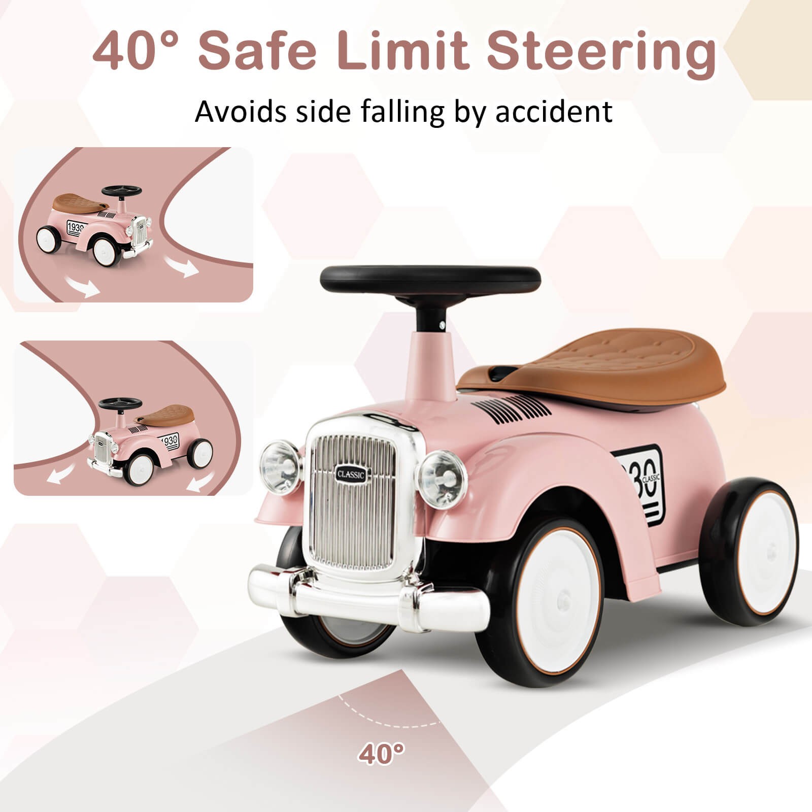Retro Kids Ride-on Toy w/ Working Steering Wheel, Storage Space, DIY Stickers