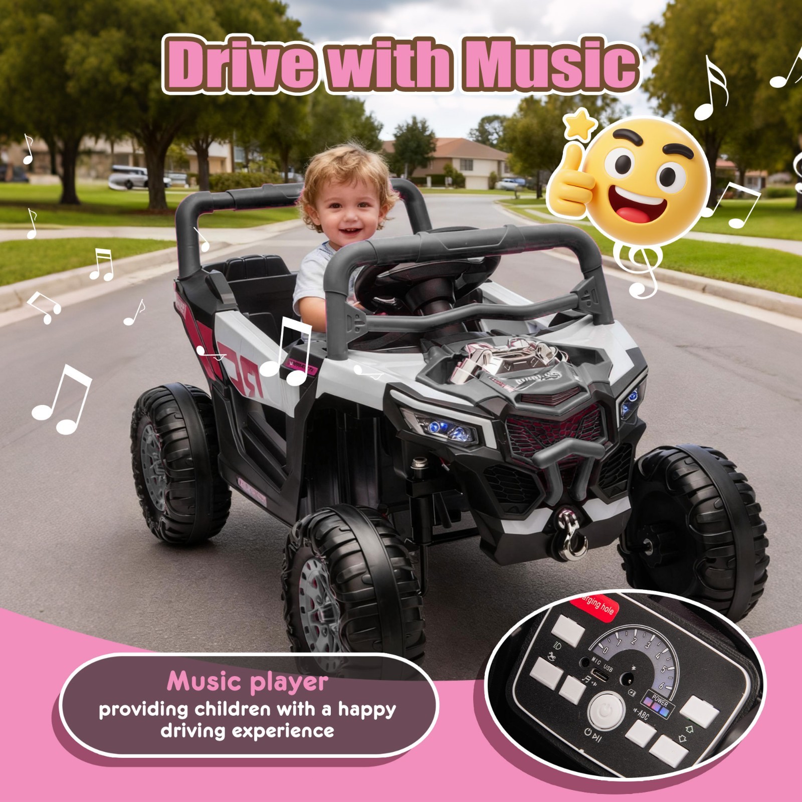 12V Kids Ride on UTV Electric Power Wheels Toy Off-Road Car W/ Remote LED, BlacK