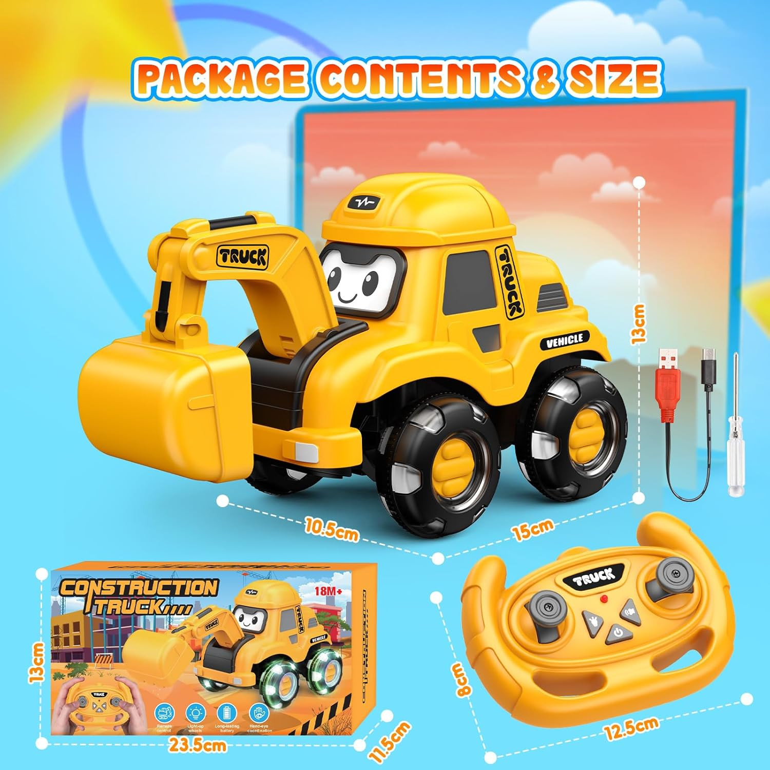 Toddler Remote Control Car with Flashing Light Wheels for 2 3 4 5 6 Year Old Boy