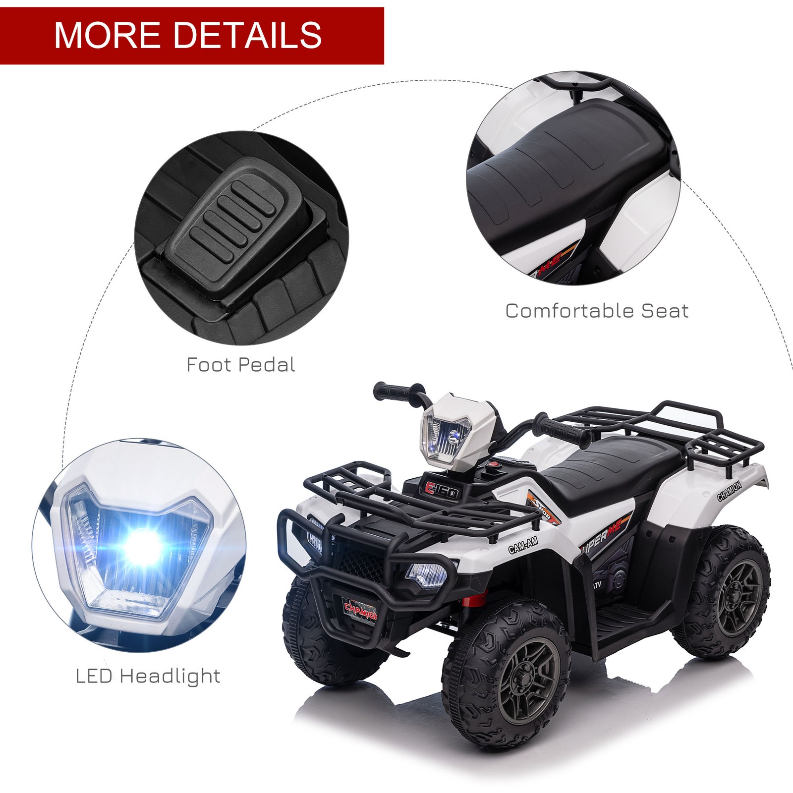Aosom 12V Kids ATV w/ Forward Backward Function Music, Headlights, Pink