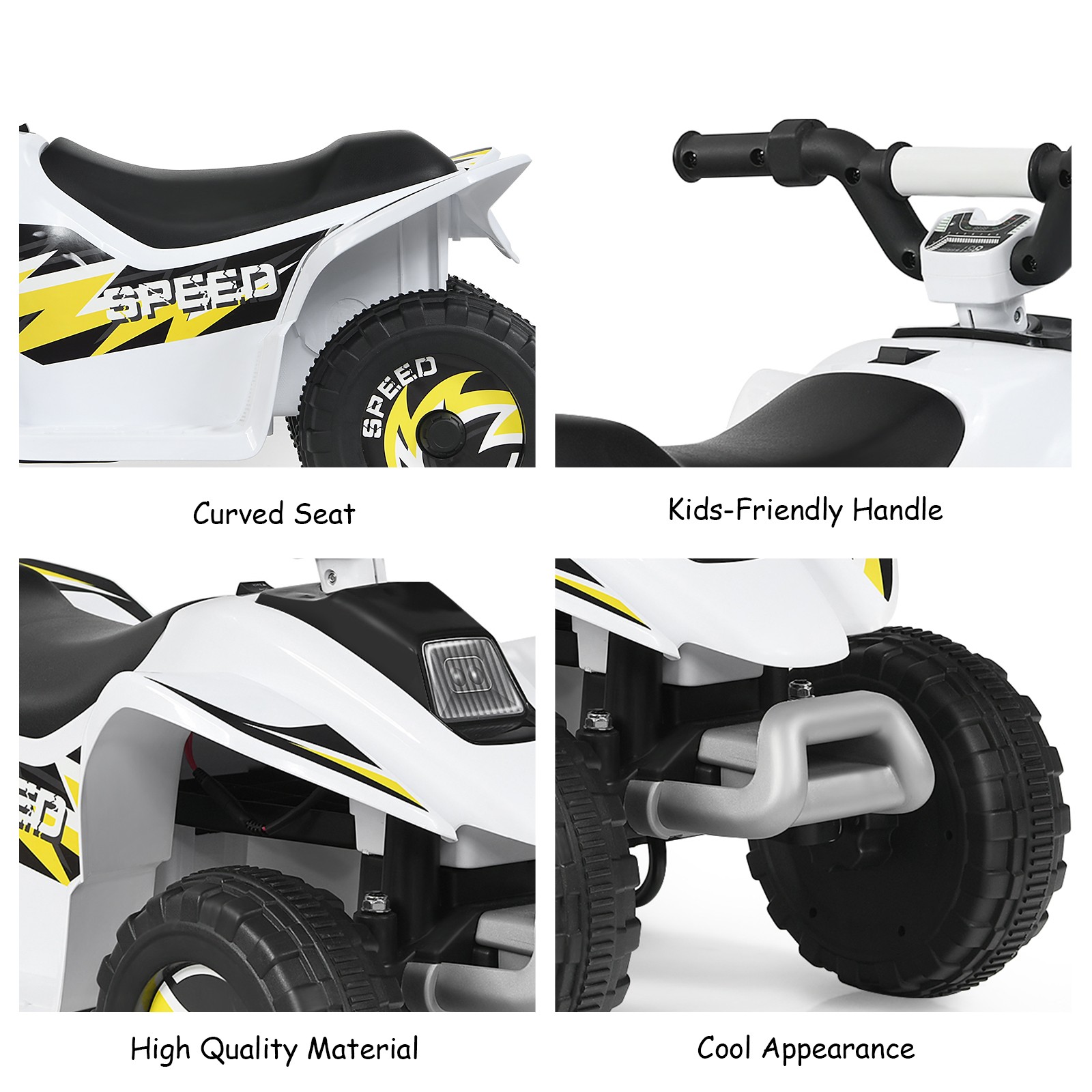 6V Kids Electric Quad ATV 4 Wheels Ride On Toy Toddlers Forward&Reverse White