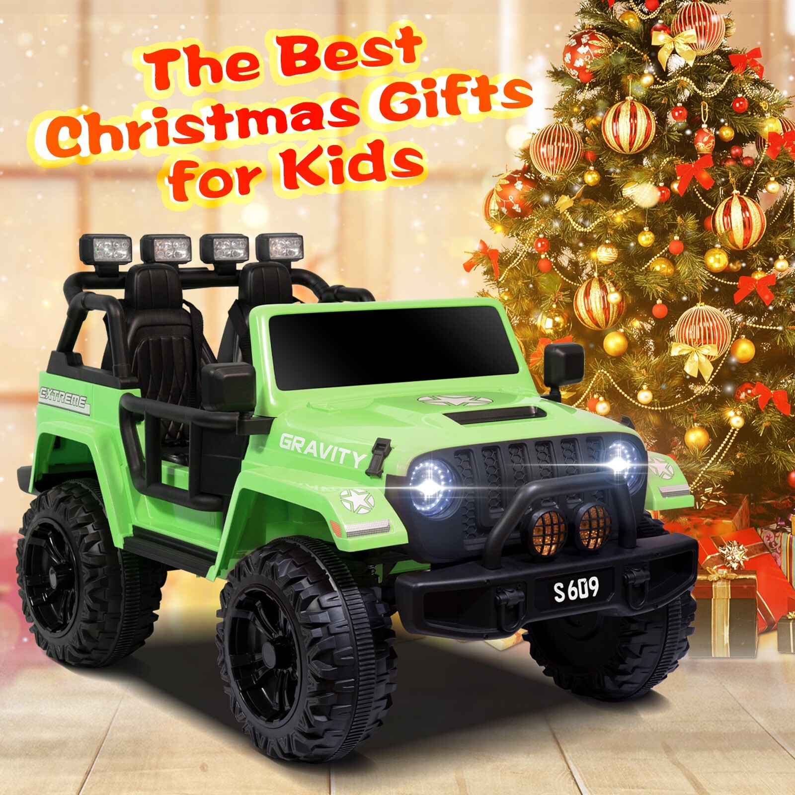 ZEOPHOL Ride On Truck Jeep 12V Electric Kids Toys Car 2 Seater 3 Speeds Green