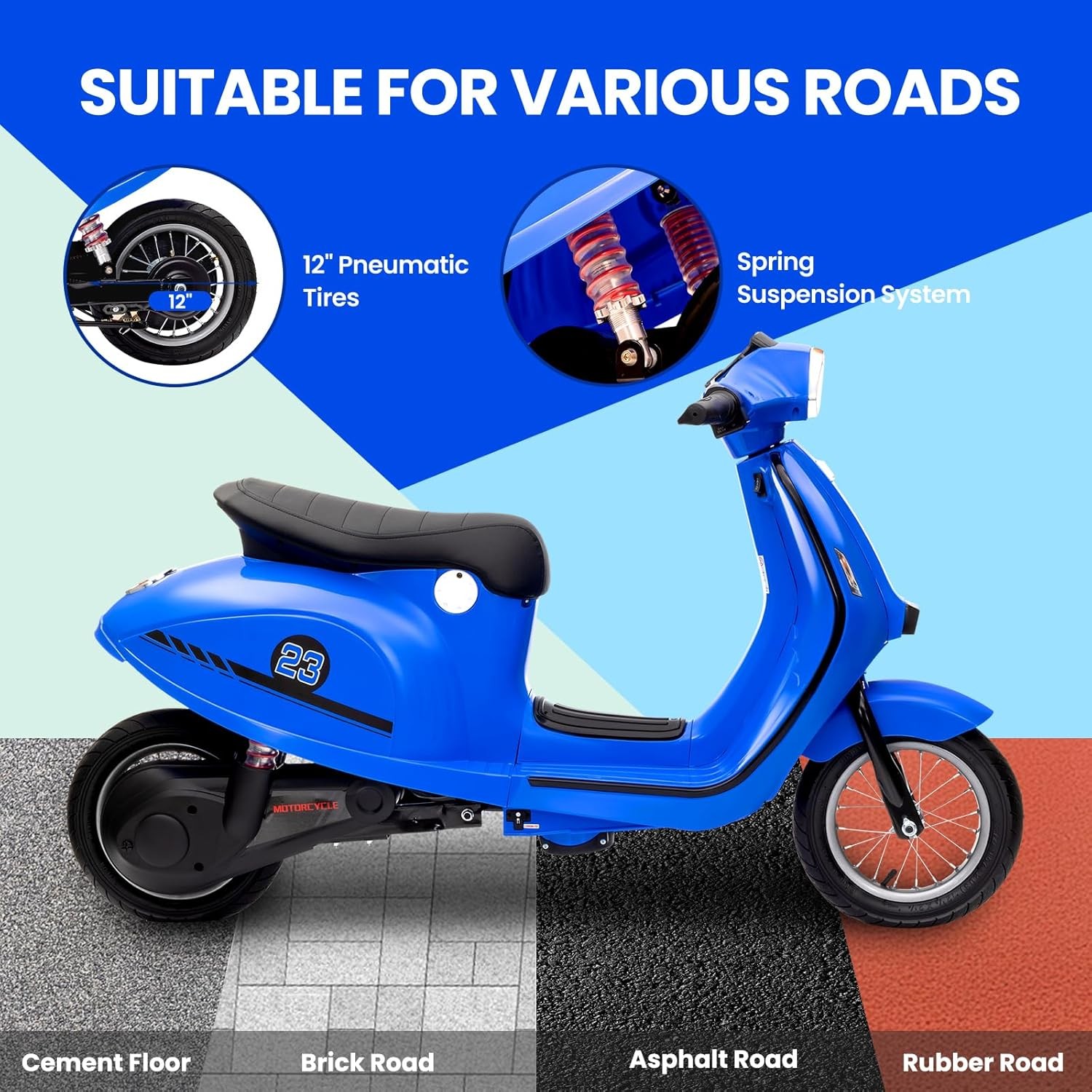 Electric Kids Moped 24V, 350W, Waterproof, 12″ Tires, Suitable for Children 8+