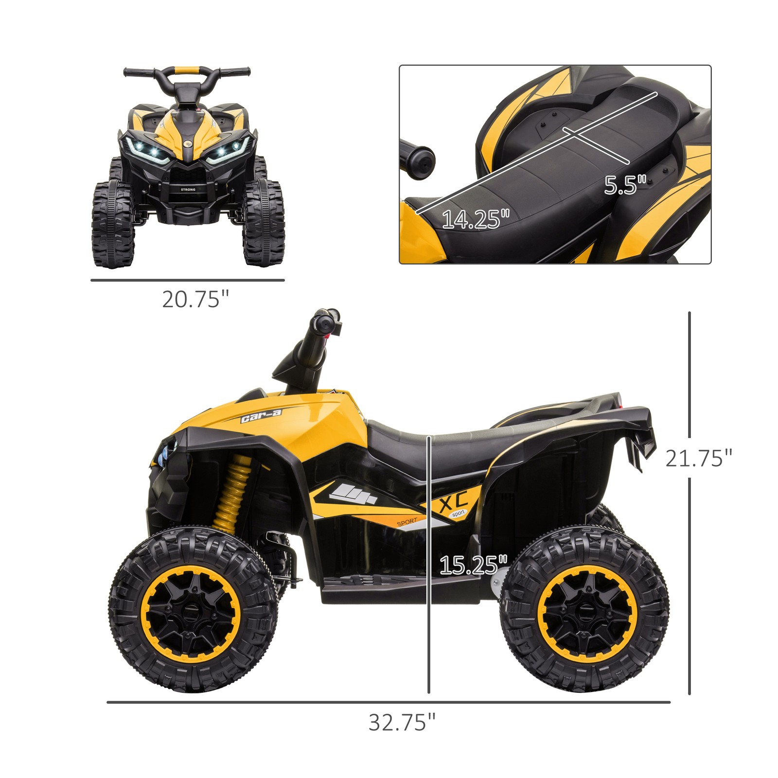 12V Kids Electric Ride-on ATV Treaded Tires Quad Car Dual Motors for Toddlers 3+