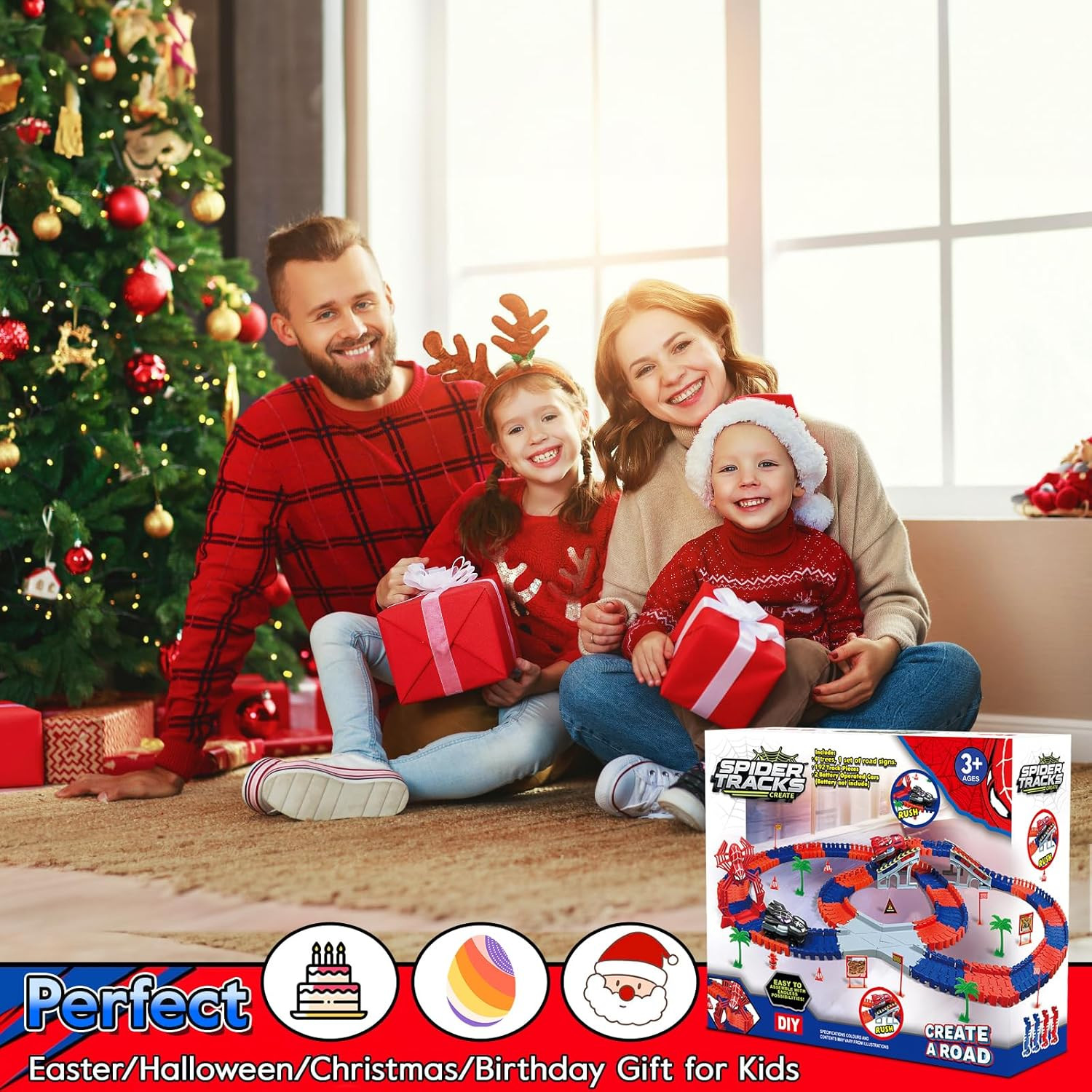 Spider Toys for Boys 4-6, 212 PCS Race Car Track for Kids Ages 4-8, Monster Truc