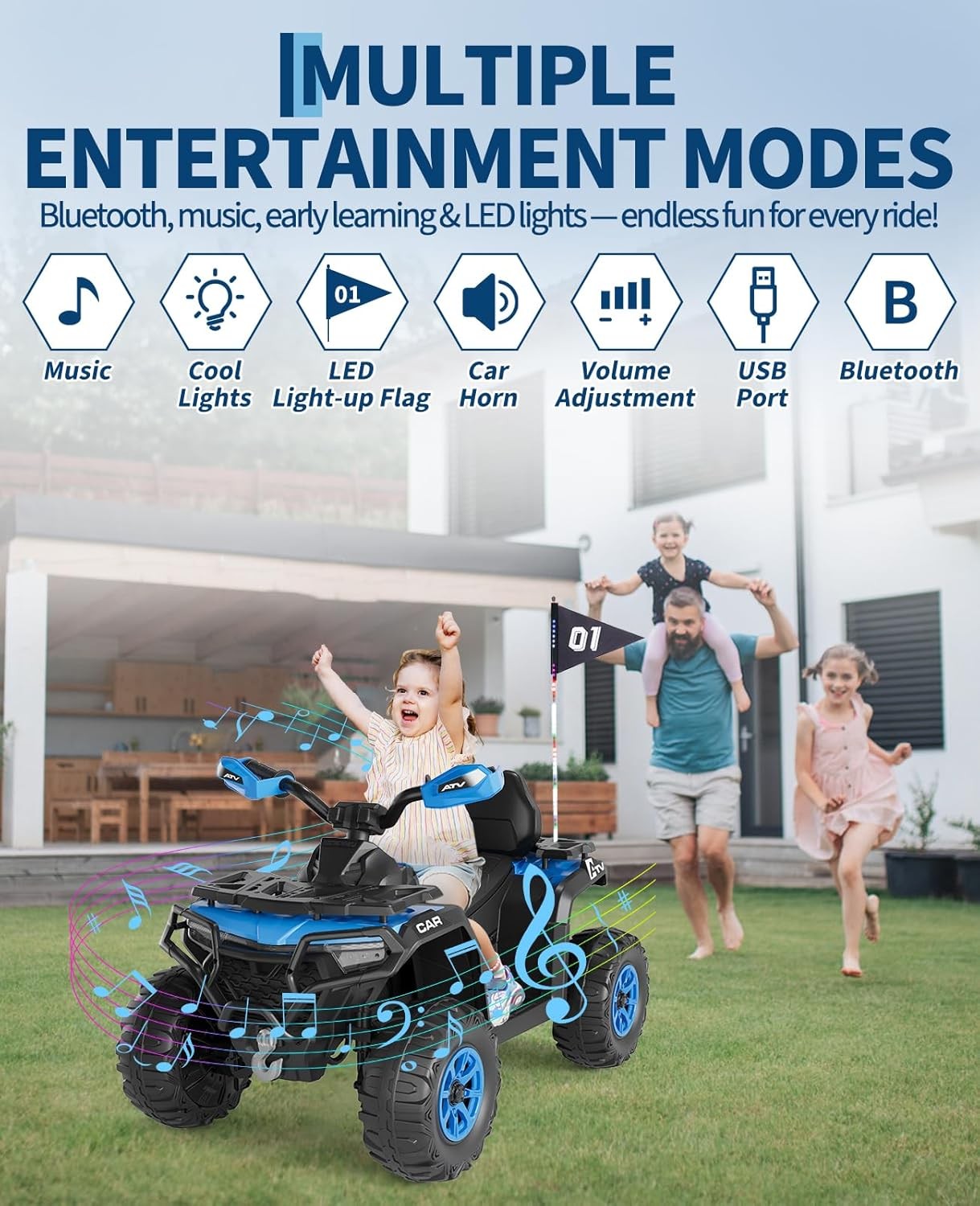 12V Kids 4 Wheeler ATV Quad Car Off-road Ride on Toy w/ LED MP3 2X35W Motor Blue