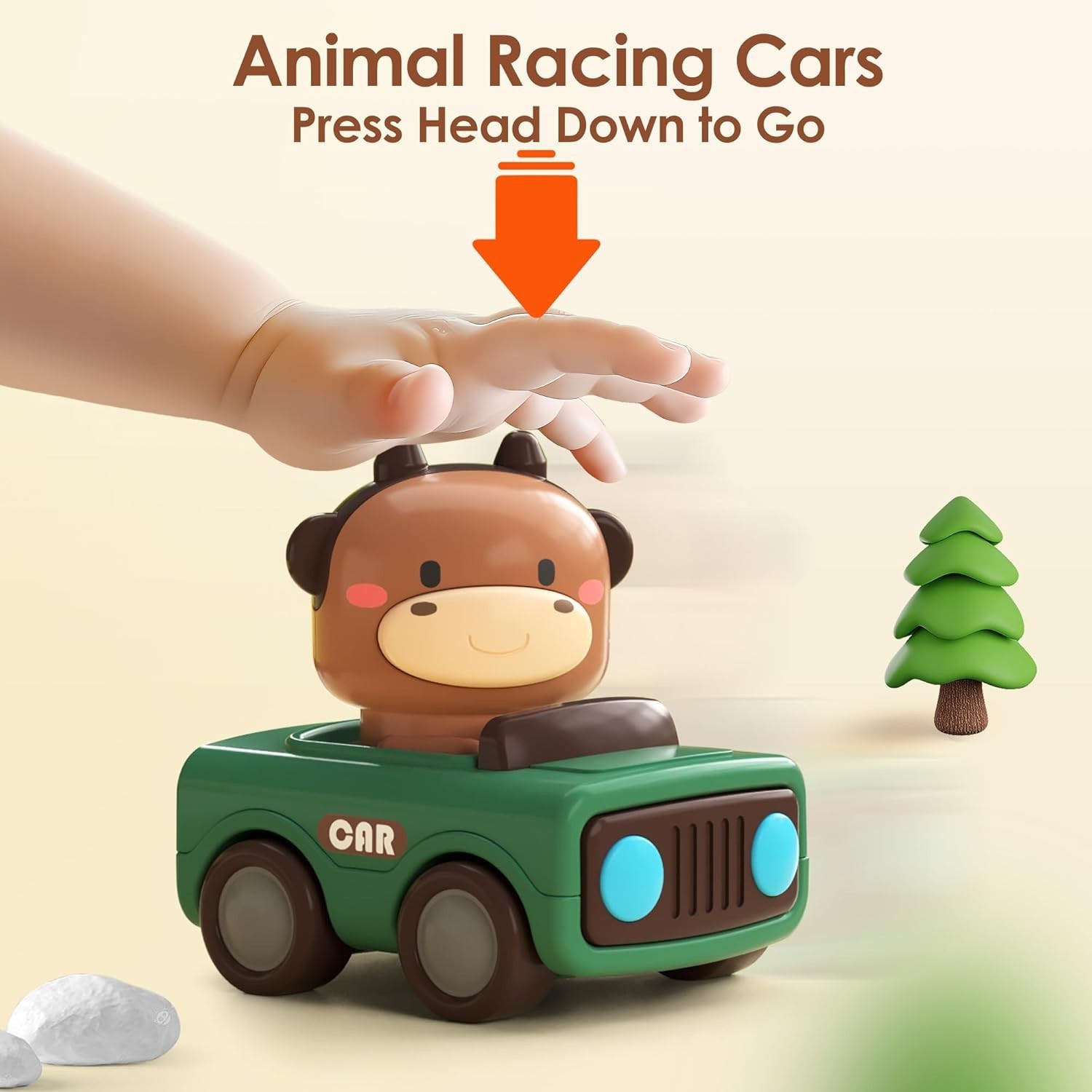 Toddler-Friendly Press to Go Animal Cars – Safe, Fun Toy for Baby Development