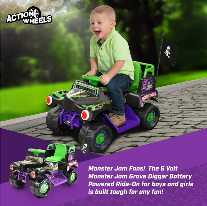 6V Grave Digger Ride-On Monster Truck Car Monster Jam 18-36 Months Kids Toy