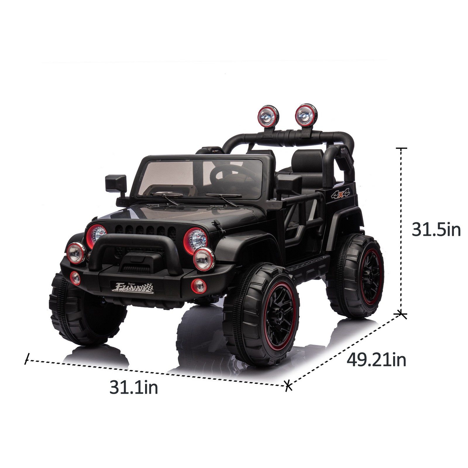 24V 2-Seater Off-Road Ride On Wrangler Jeep Toy Car Parent RC Control LED Music