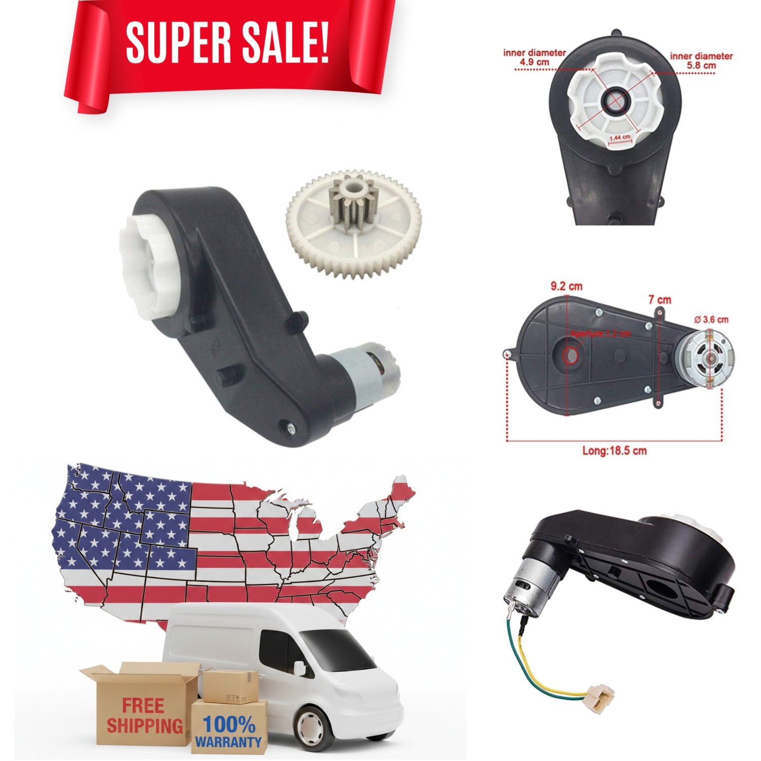 Lightweight 24V 30000RPM DC Motor with Easy-Connect Gearbox for Ride-On Toys