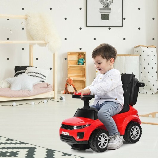 3 In 1 Ride on Push Car Toddler Stroller Sliding Car with Music-Red – Color: Red