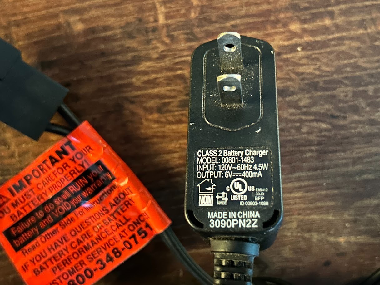 Used Genuine Power Wheels 6-Volt Battery Charger 00801-1483