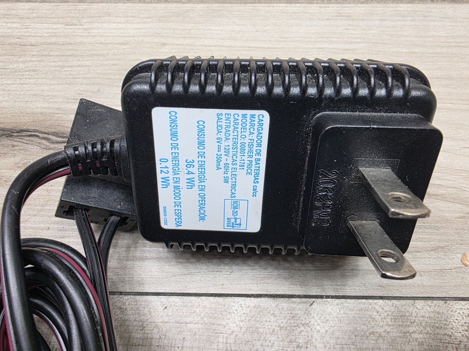Genuine Fisher Price Power Wheels 00803-1192A Class 2 Battery Charger 6V Oem