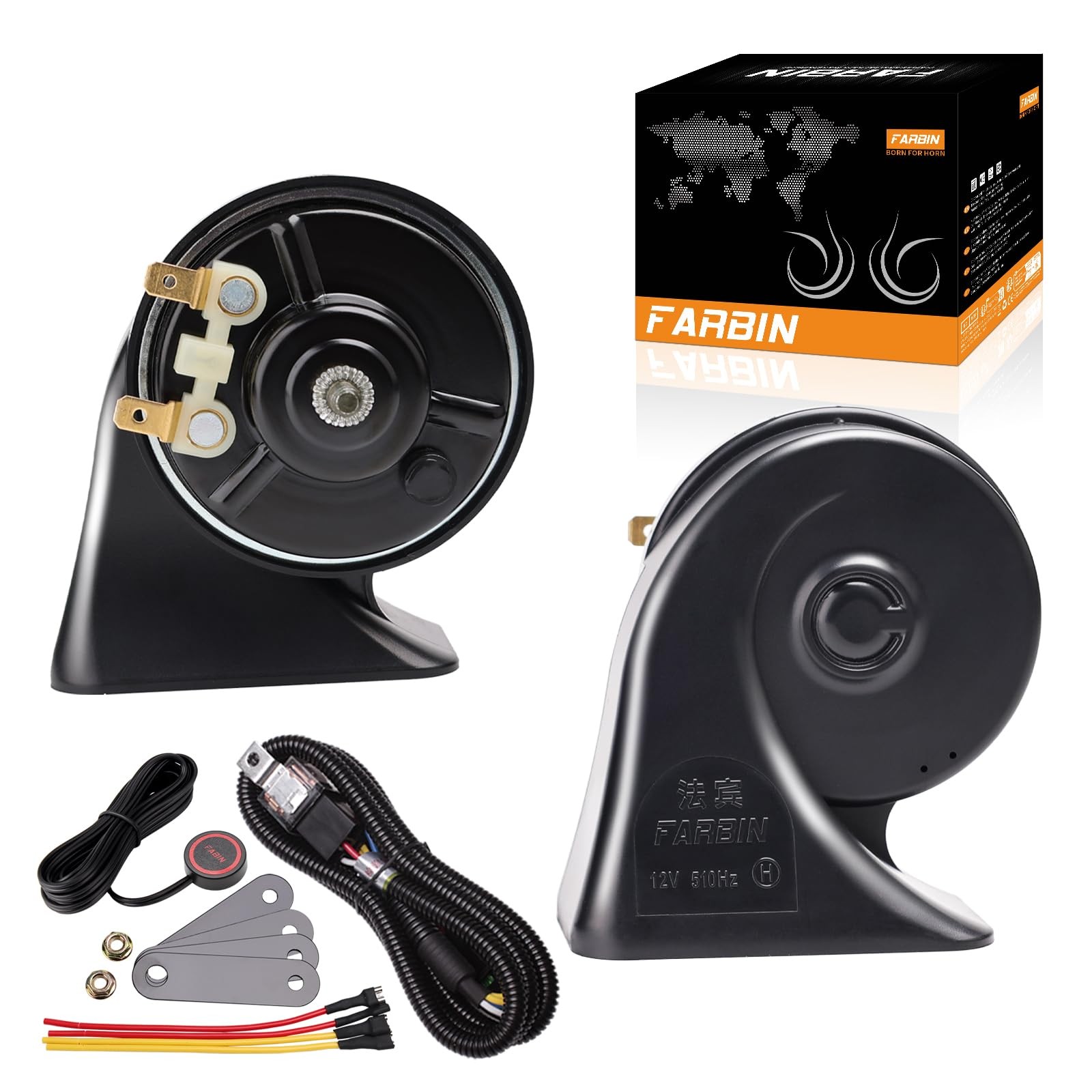 12V Super Loud Electric Snail Train Air Horn Kit Wire Button Waterproof Black