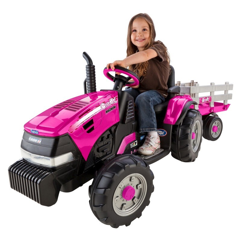 Peg Perego 12V Case IH Magnum Tractor with Trailer Powered Ride-On – Pink