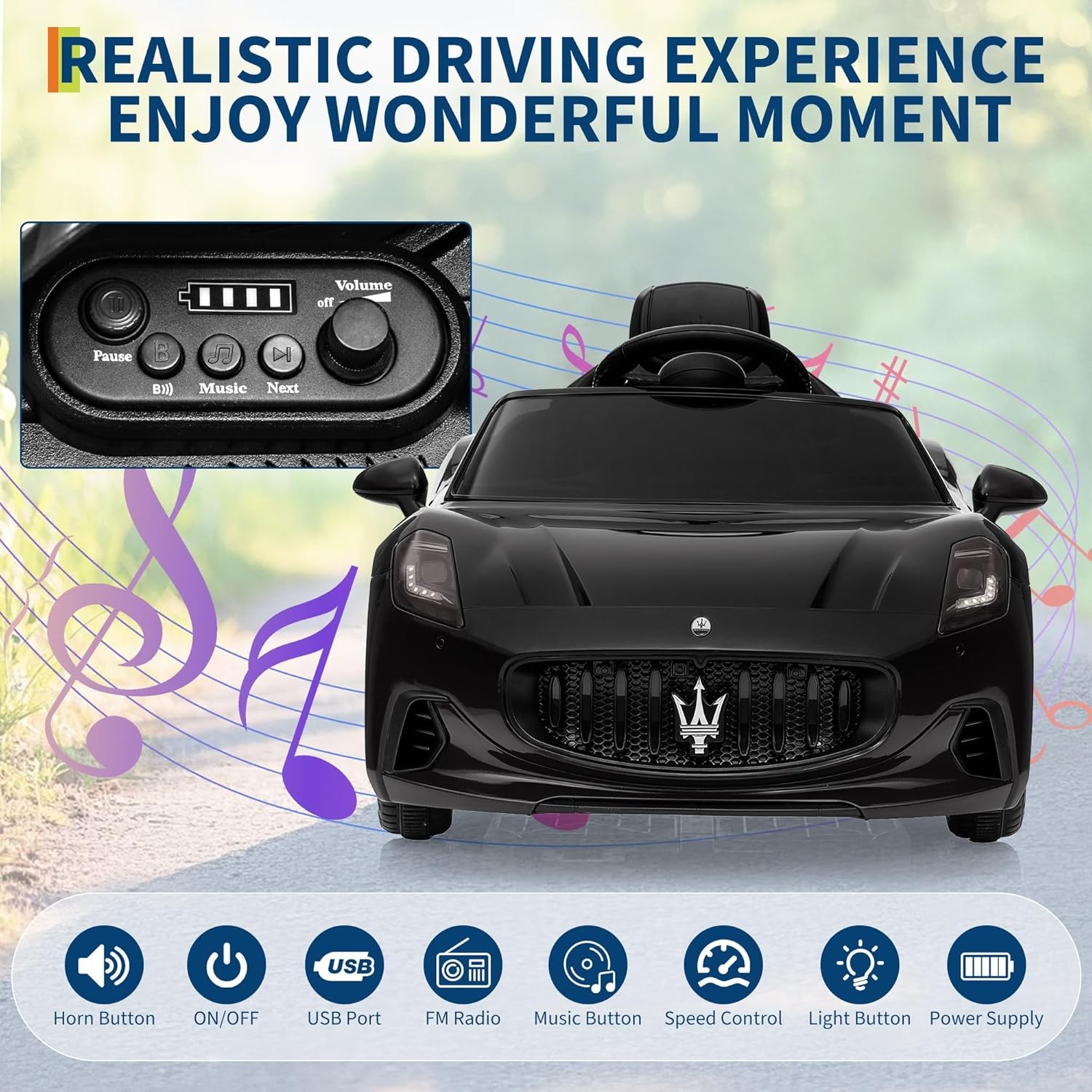 12V Licensed Maserati Ride-On Vehicle for Kids, Remote Control, High/Low Speed