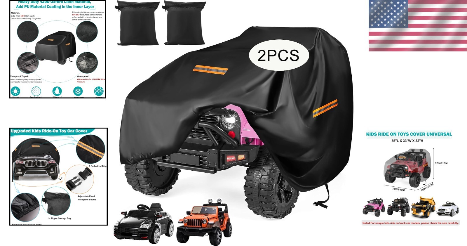 Reflective Strips Toy Car Cover – Elastic Hem, Universal Fit