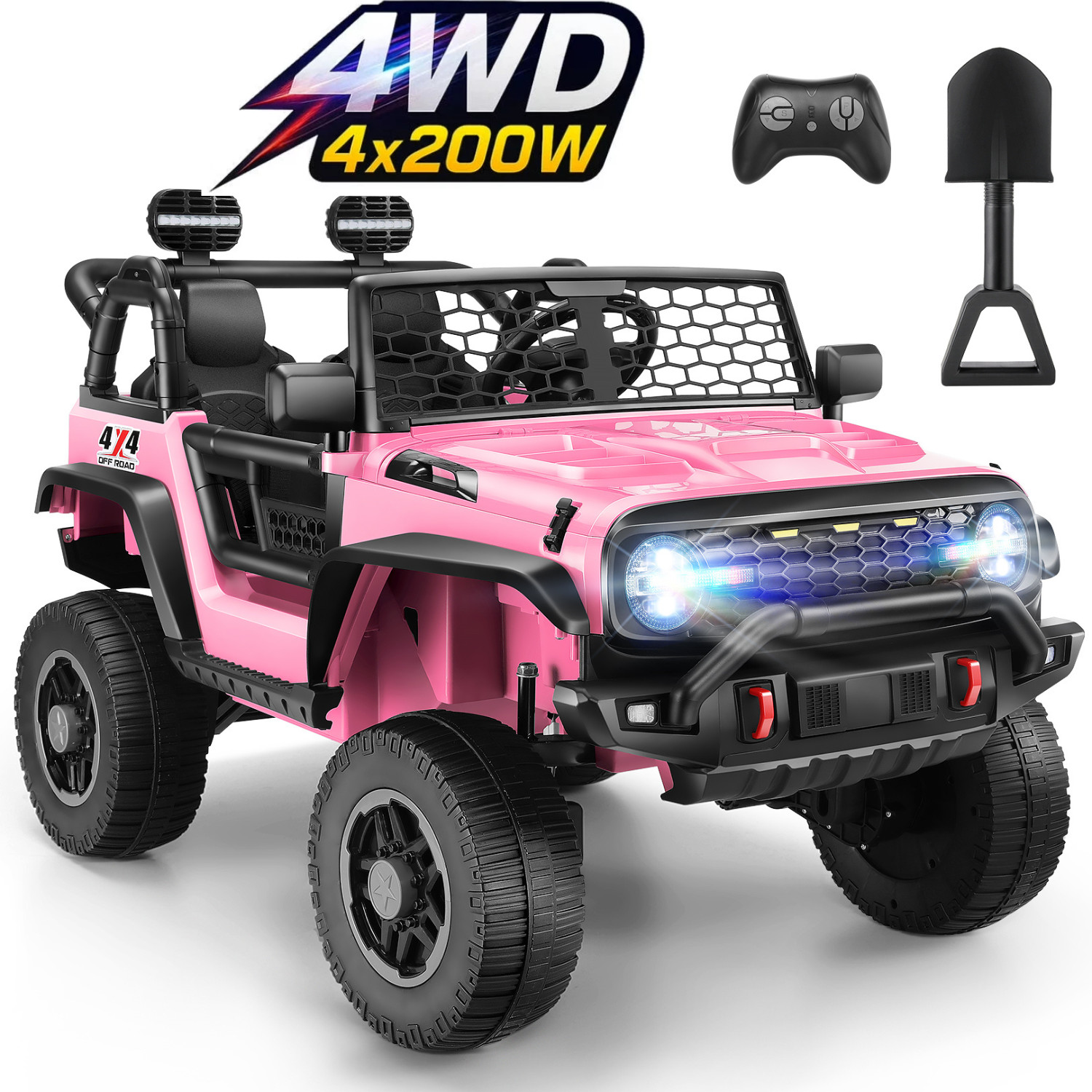 🎁Kids Ride on Cars w/ Remote Control, 4WD/2WD Switchable 3 Speeds Ride on Toys