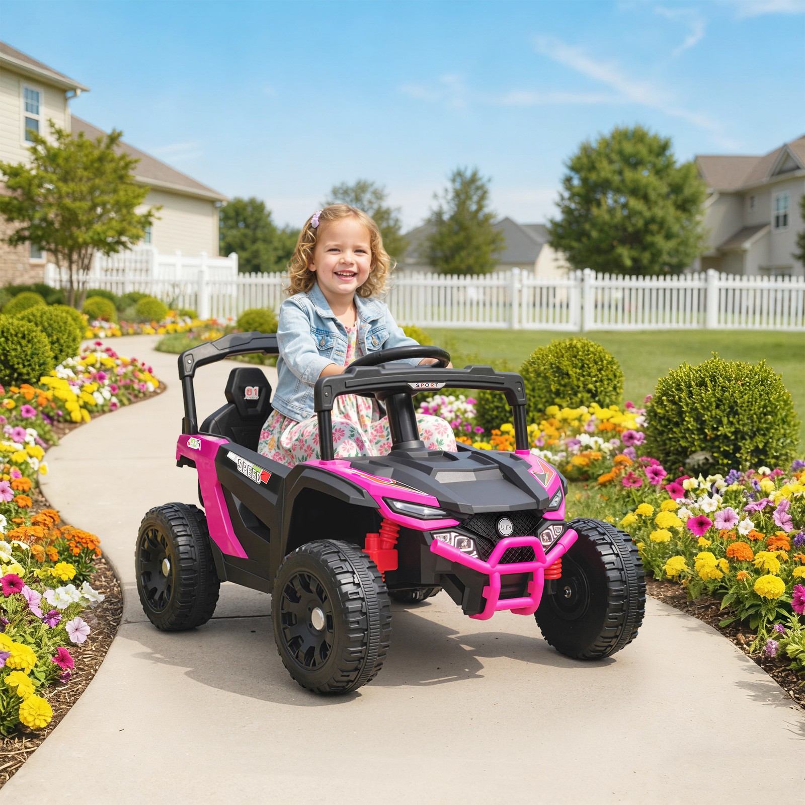 12V Kids Ride On Truck with Dual Motors for 3-5 Boys Girls, Pink