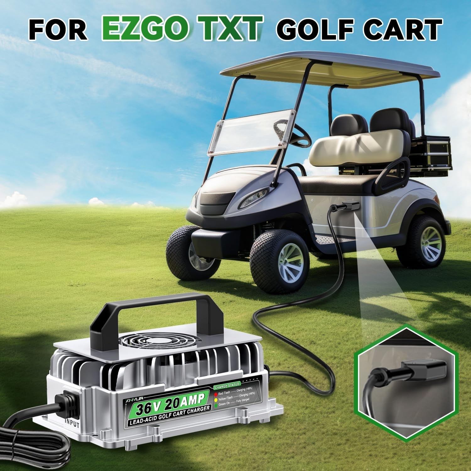 36 Volt 20 AMP Golf Cart Battery Charger for EZGO TXT with D Style Plug for 3…