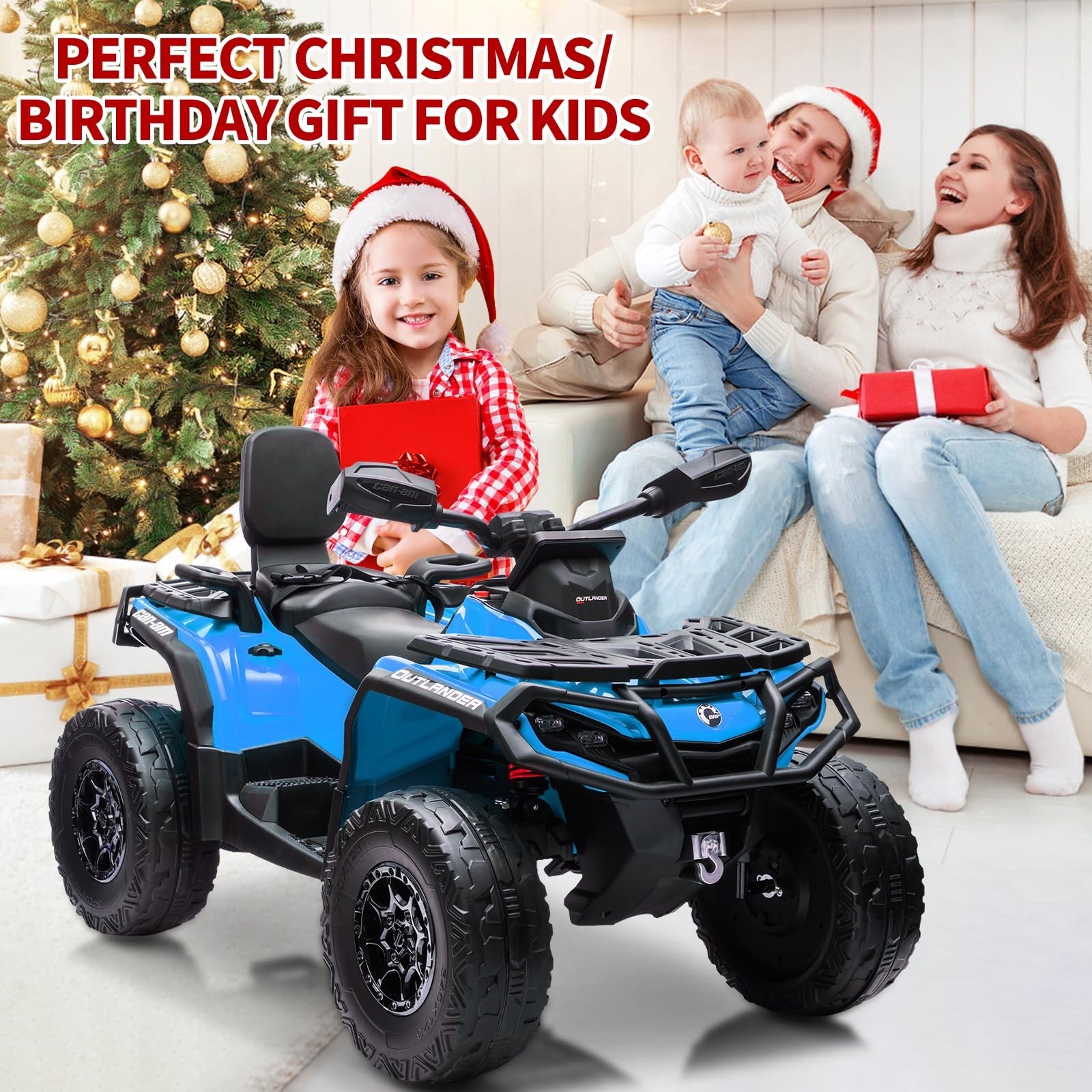 24V Kids Ride On Car Toy Car Electric ATV 2 Seaters Leather Seat LED Light Music