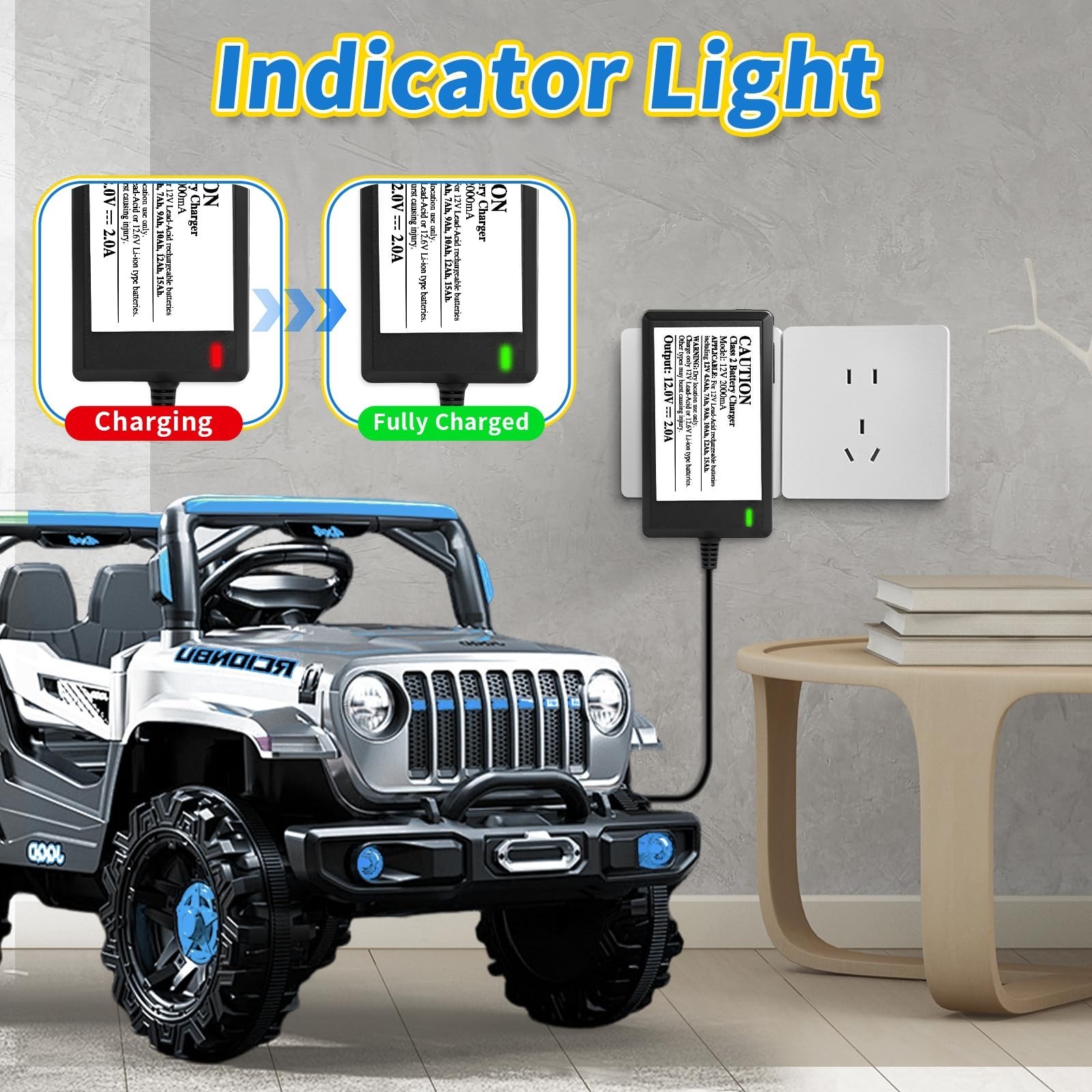 12V Battery Charger for Kids Ride-On Toys, Universal Power Supply, 6ft Cord, ETL