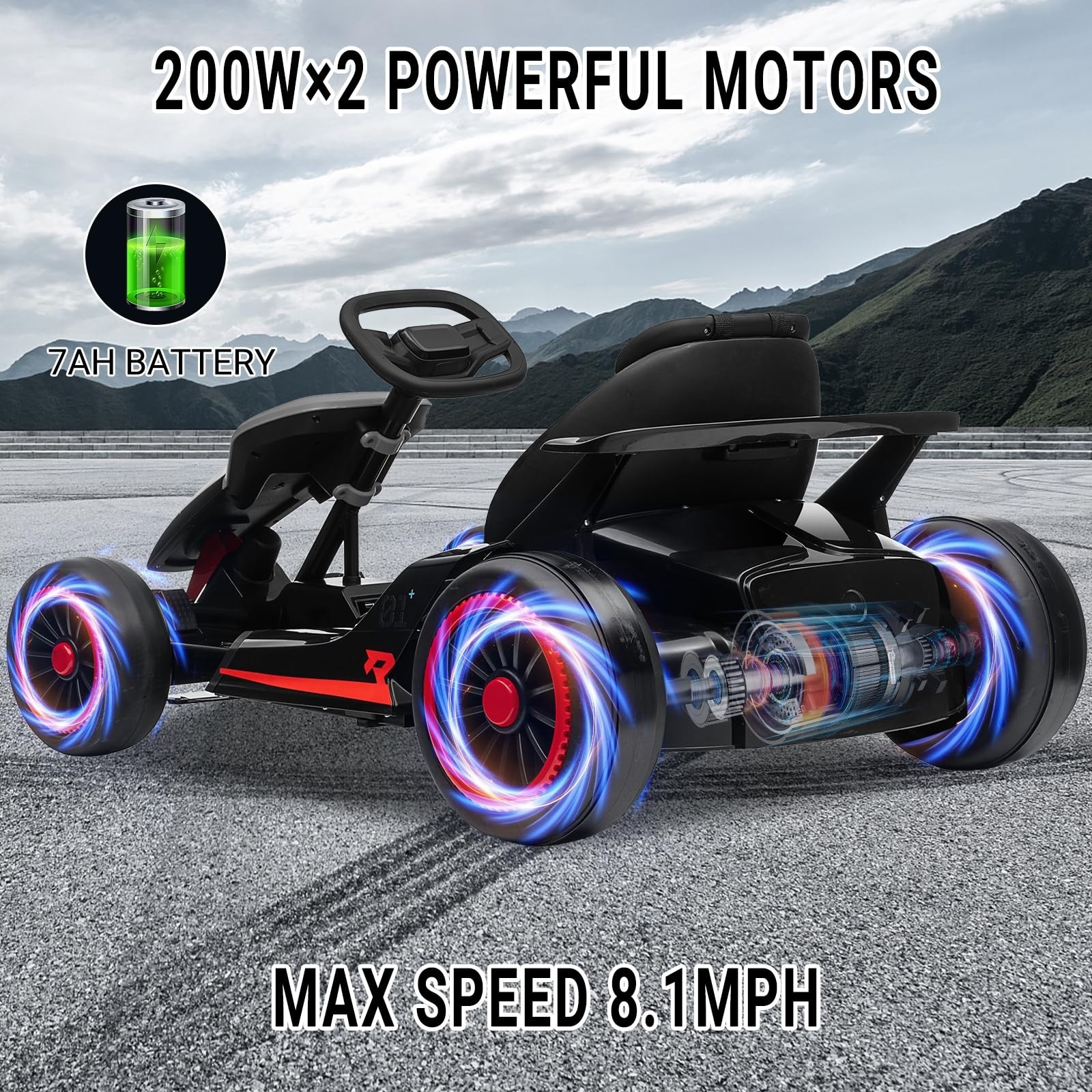 24V Go Kart for Kids Child Electric Drift Go Cart With Music 5-Point Safety Belt