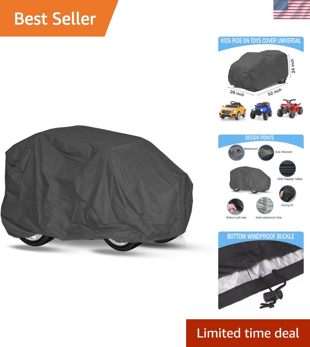 Heavy-Duty Black Ride-On Truck Cover – UV and Weather Protection for Kids