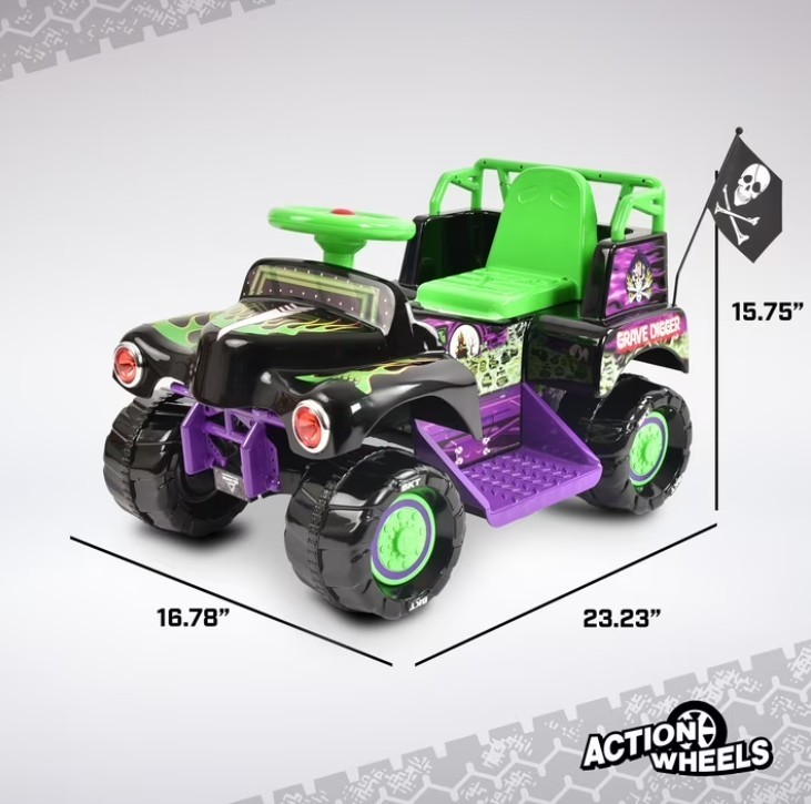 6V Grave Digger Ride on Car Monster Truck Monster Jam Graphics for Boys & Girls