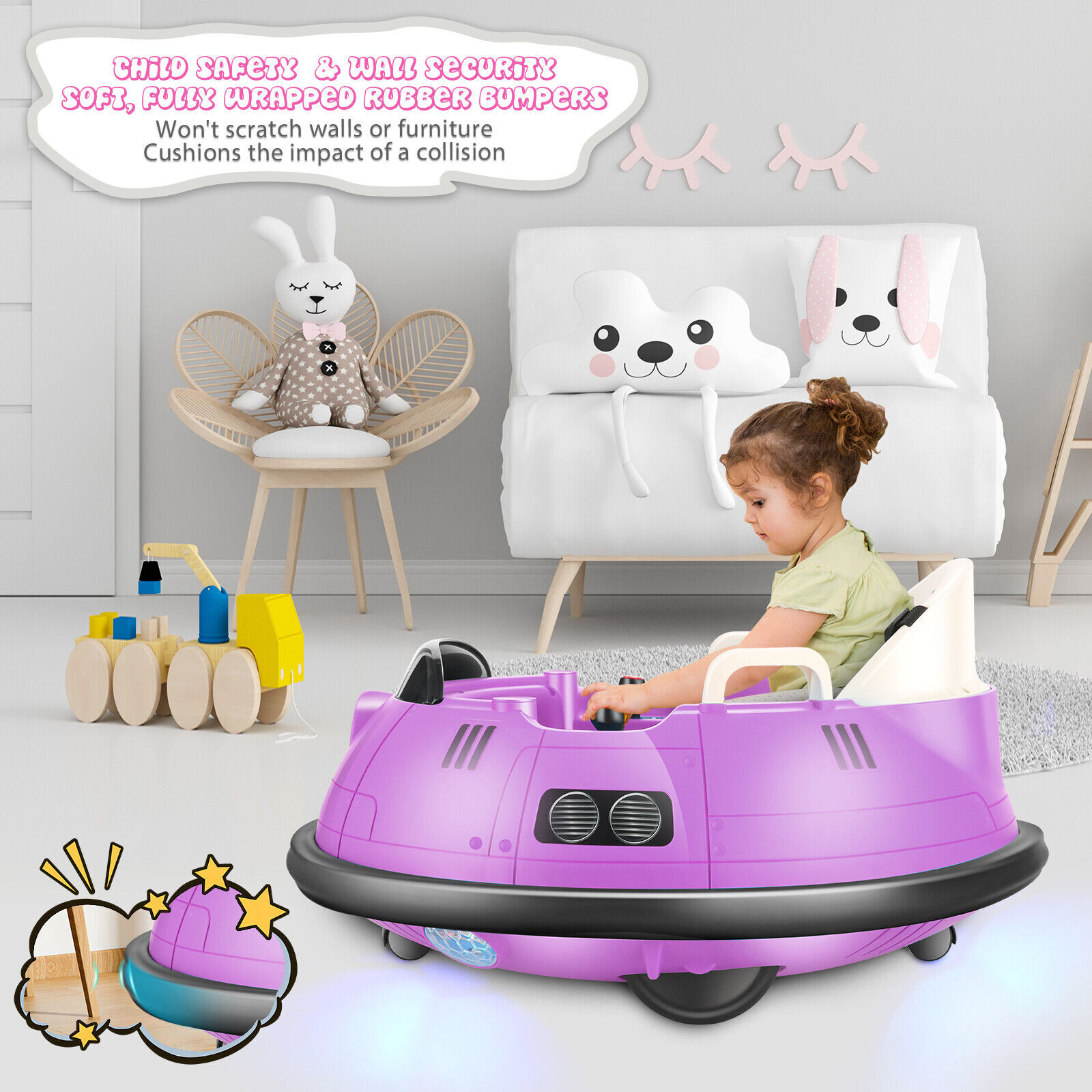 12V Electric Bumper Car for Kids, Baby Bumping Toy Car with Remote Control Music