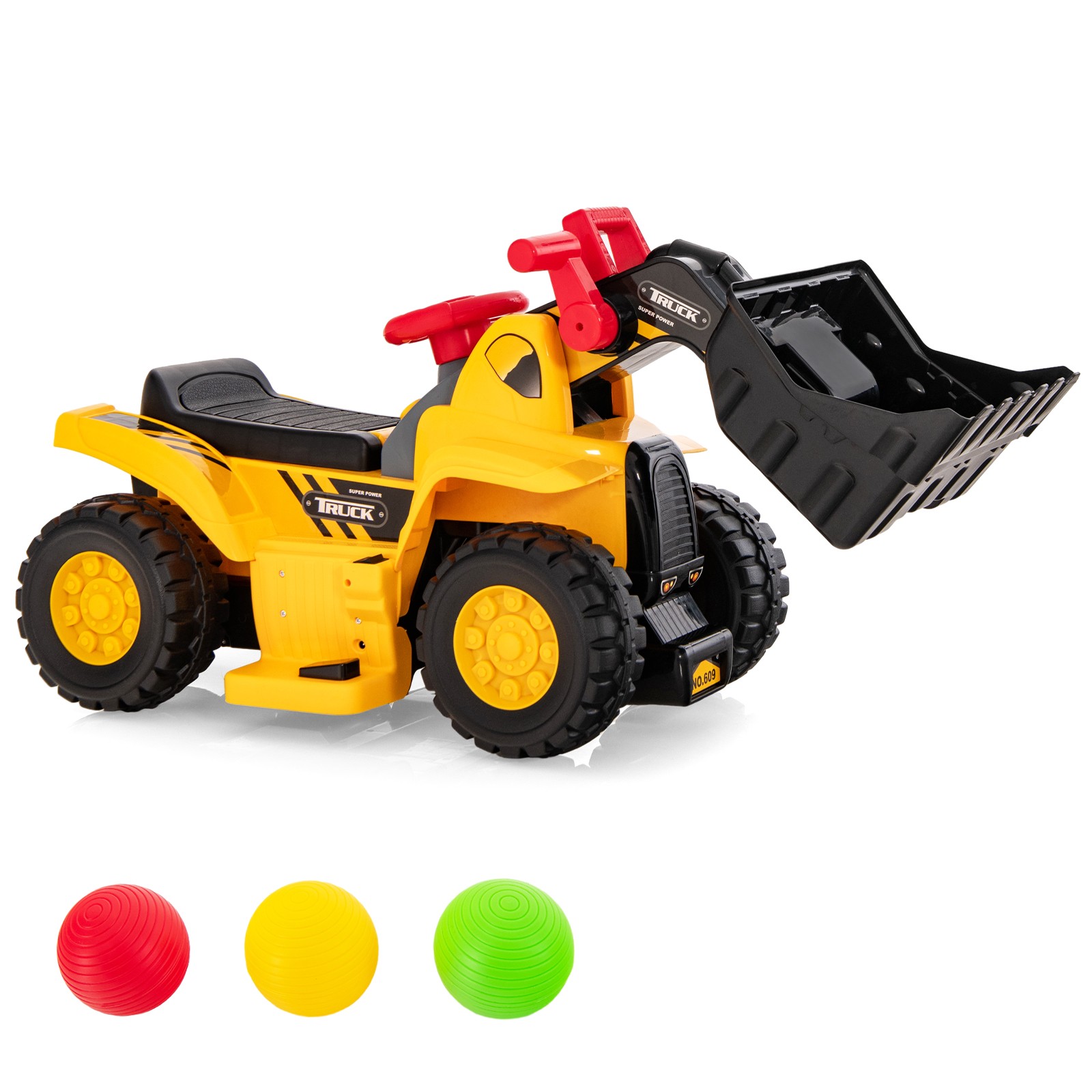 Kids Ride On Bulldozer 6V Electric Pretend Play Truck Toy with Basketball Hoop