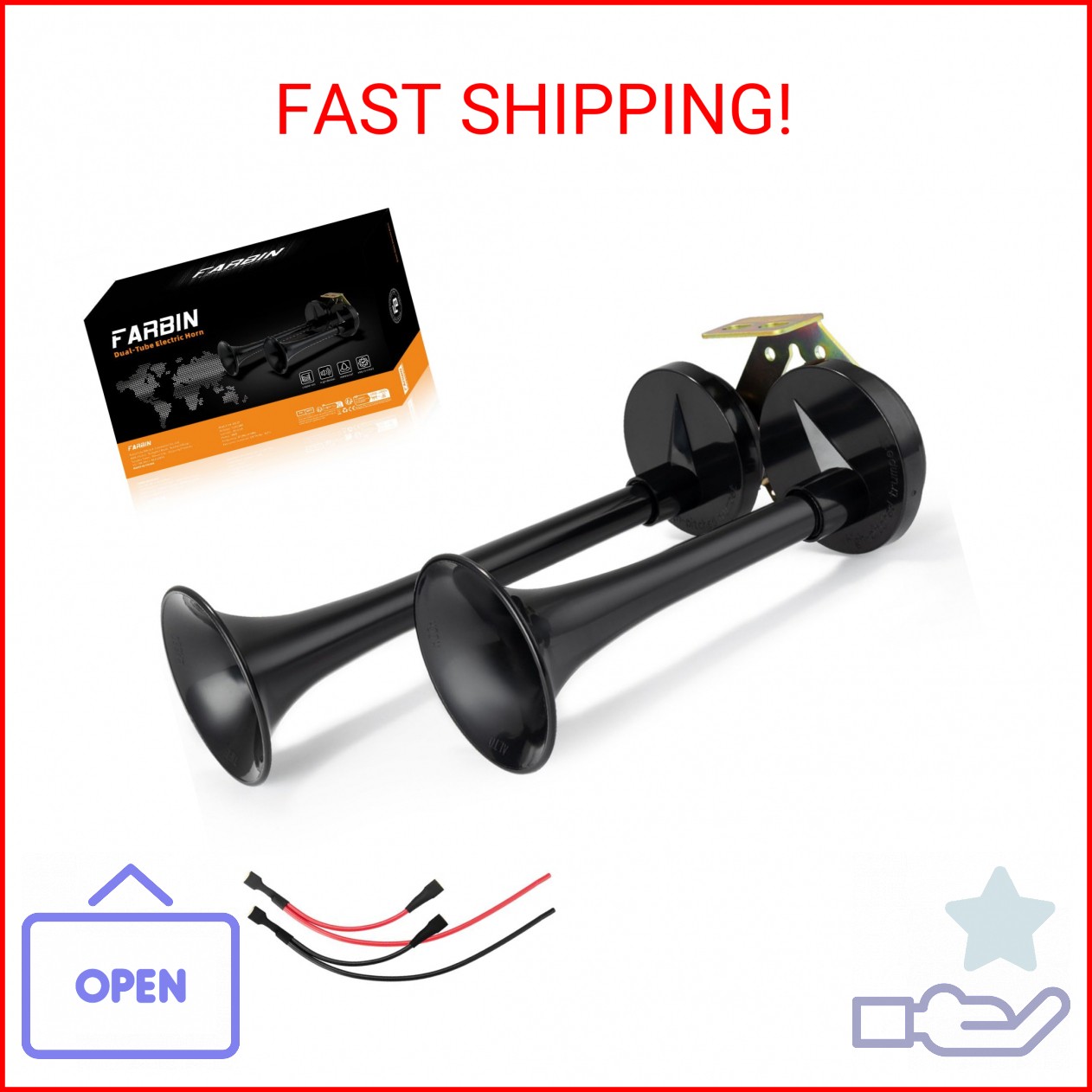 FARBIN Train Horns 12V Electric Truck Horn Loud Dual Car Horns with Bracket for