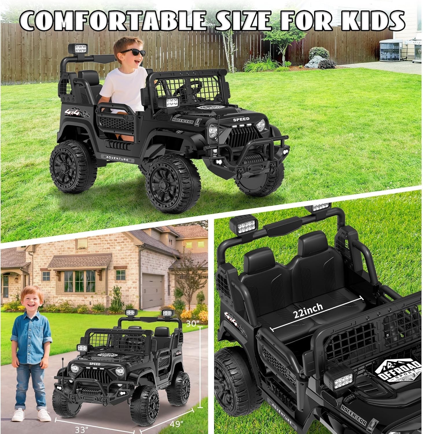 24V ride on toy truck with remote control, 4-wheel suspension, Bluetooth radio
