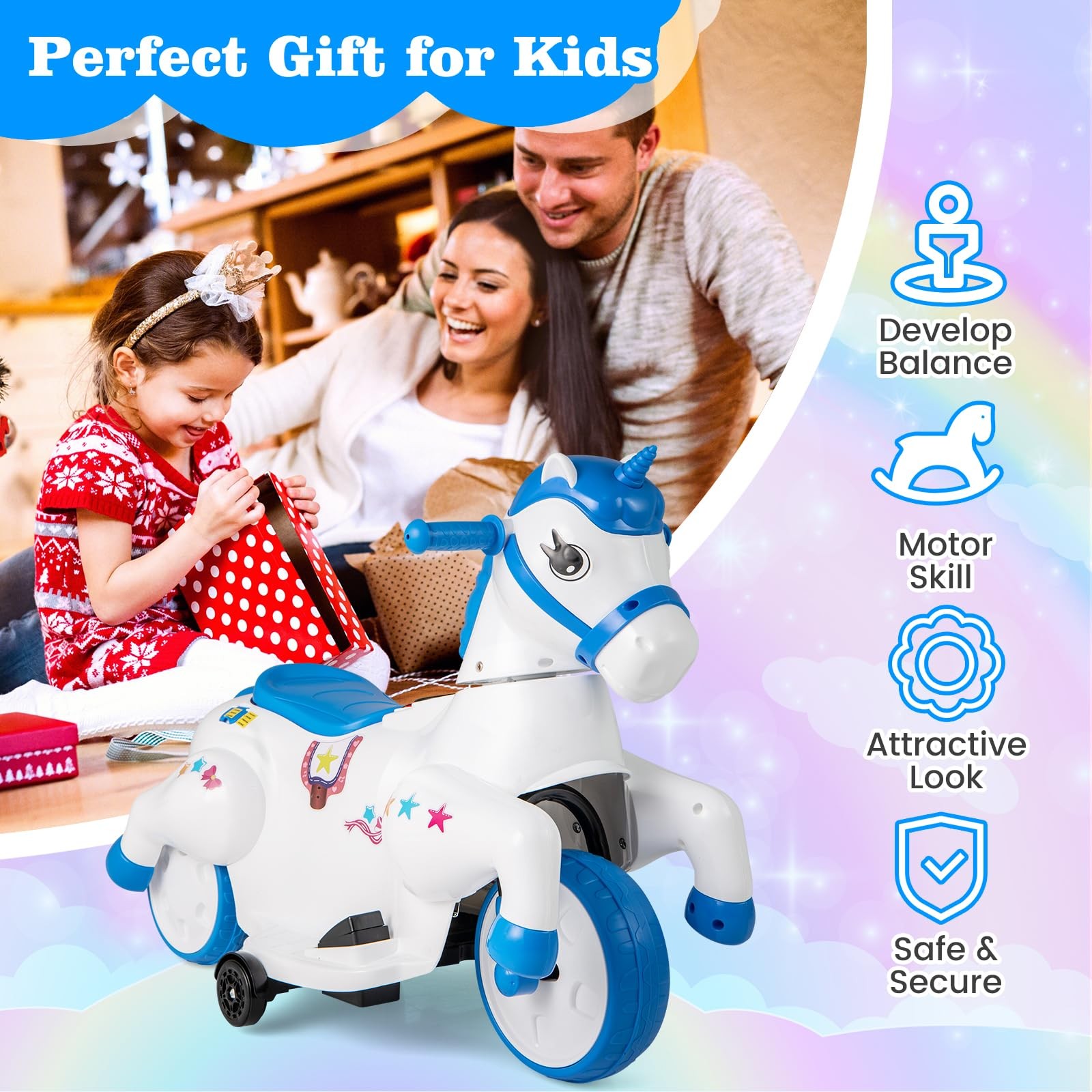 OLAKIDS 2 in 1 Ride on Motorcycle and Horse, Unicorn 6V Battery Powered Ride …