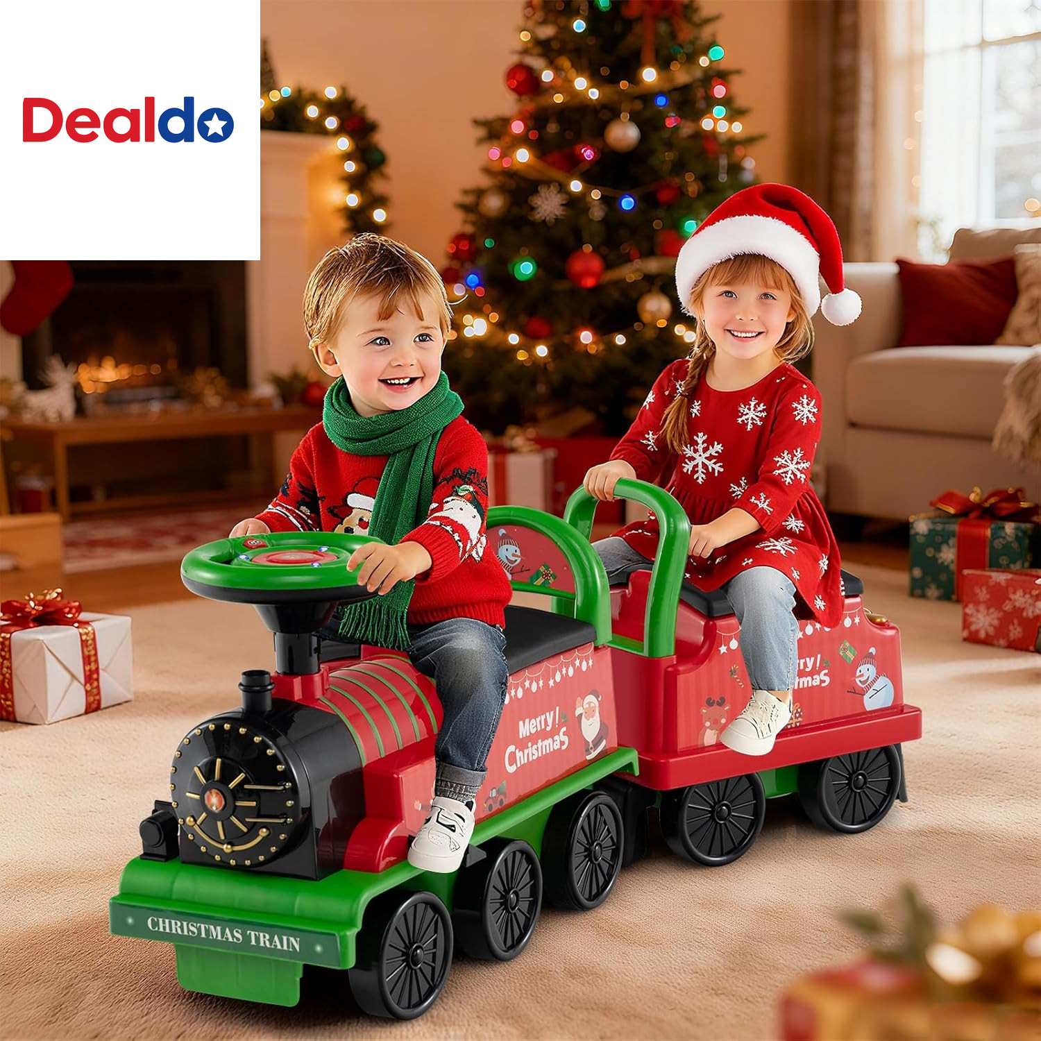 2-Seater Ride on Train with Carriage, 6V Ride on Toy W/Under-Seat Storage, Footr