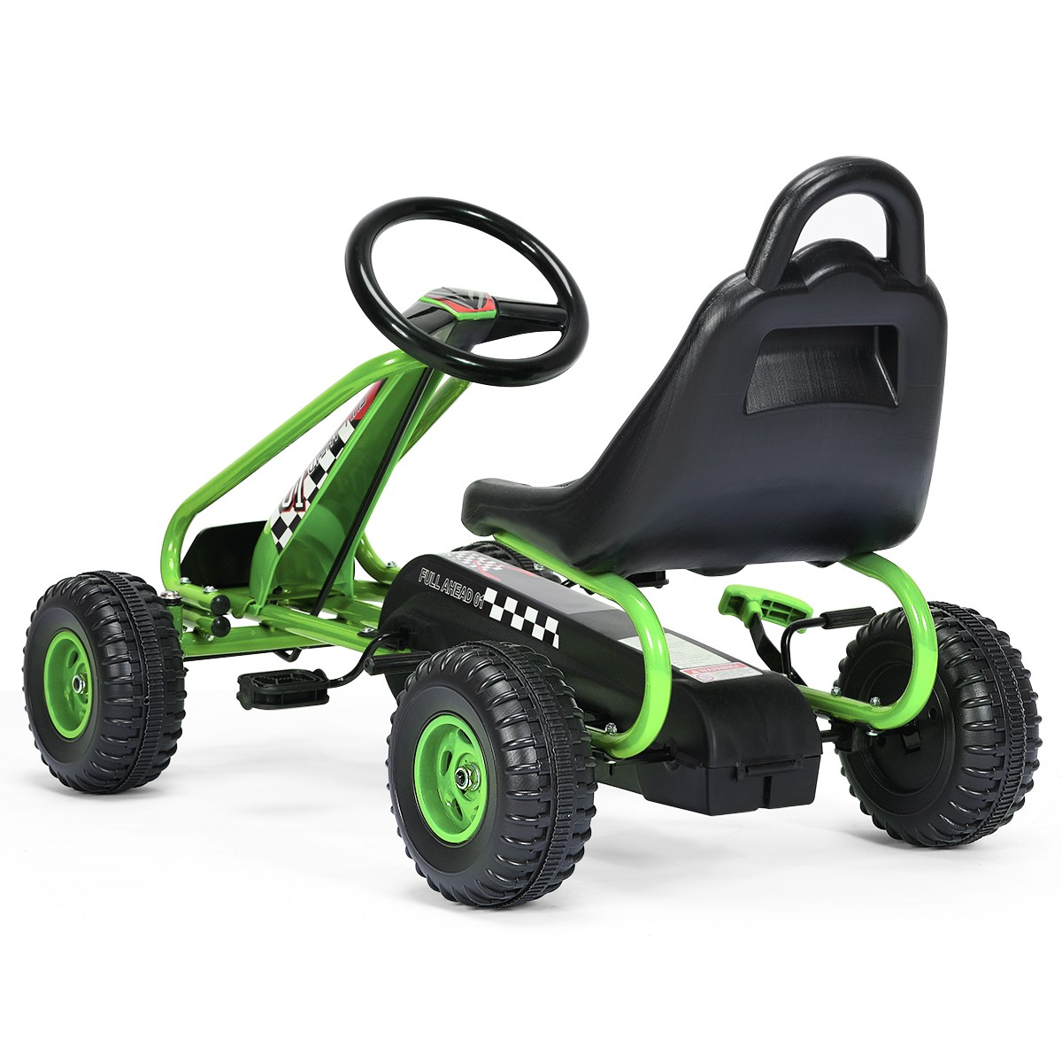 Kids Pedal Go Kart 4 Wheel Ride On Toys w/ Adjustable Seat & Handbrake Green