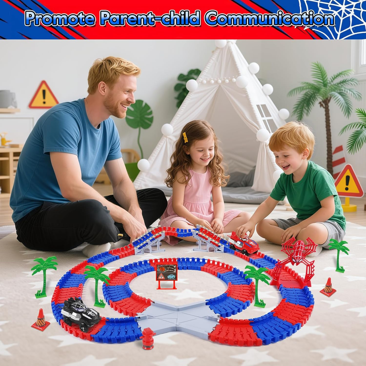 Spider Toys for Boys 4-6, 212 PCS Race Car Track for Kids Ages 4-8, Monster Truc