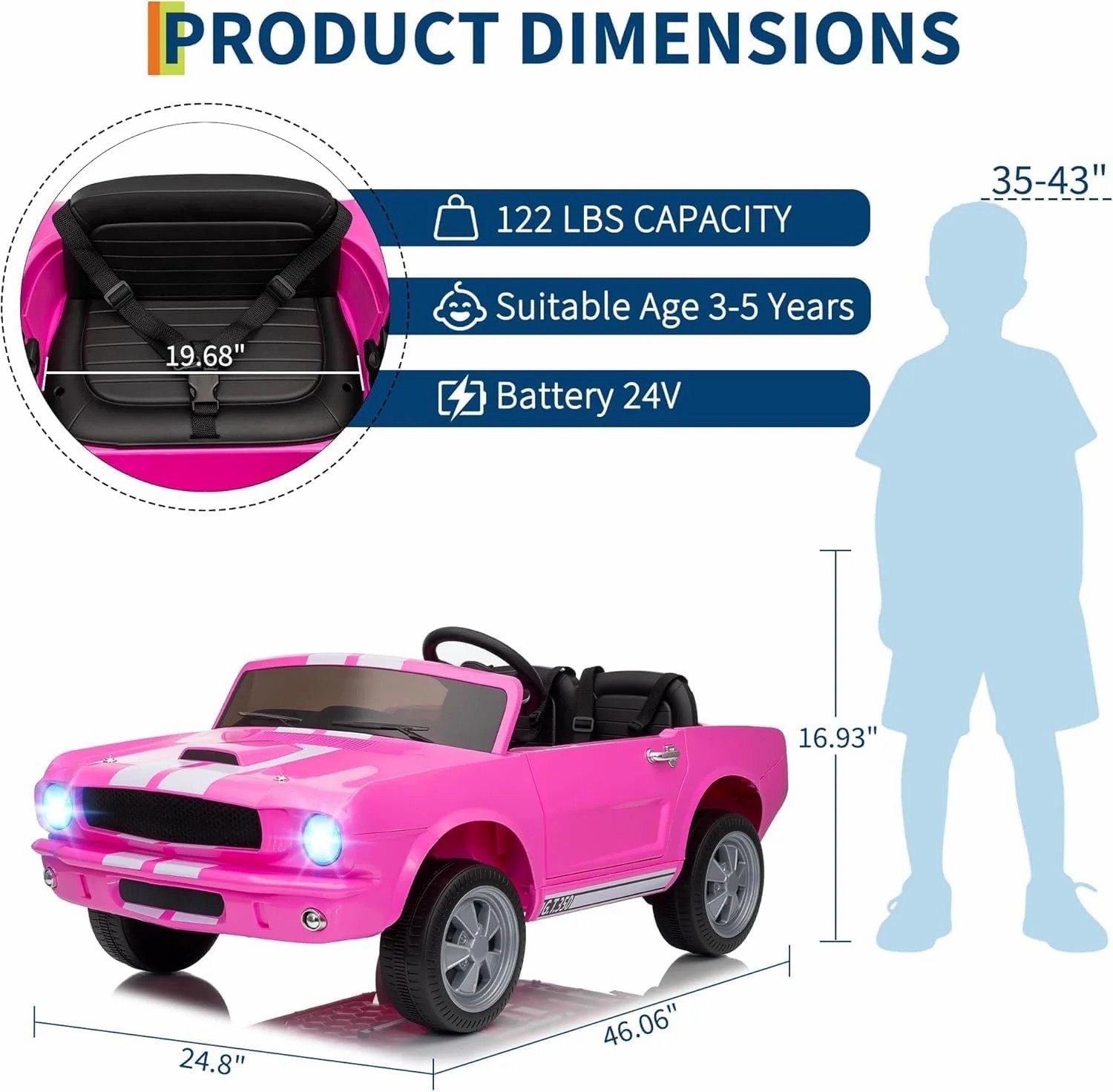 24V 7AH 2 Seater Ride On Car W/Remote Control Pink Licensed Shelby GT350 Kids