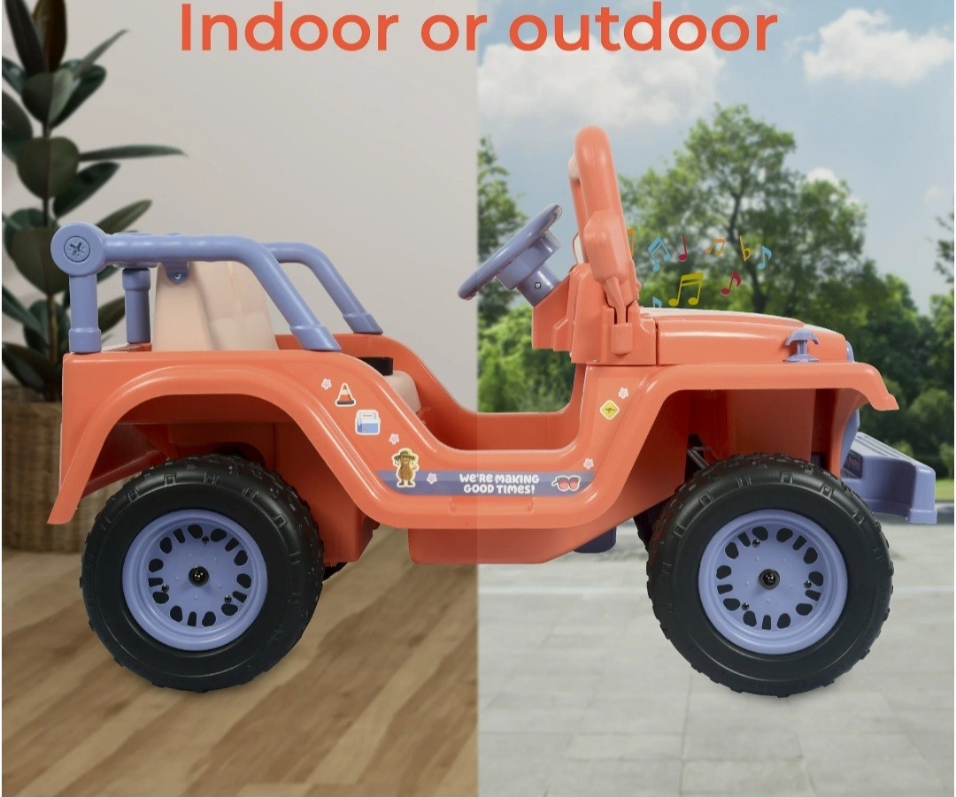 Bluey 4-Wheeler Battery-Powered 12V Ride-On Car w/ Songs from the Show, Ages 3+