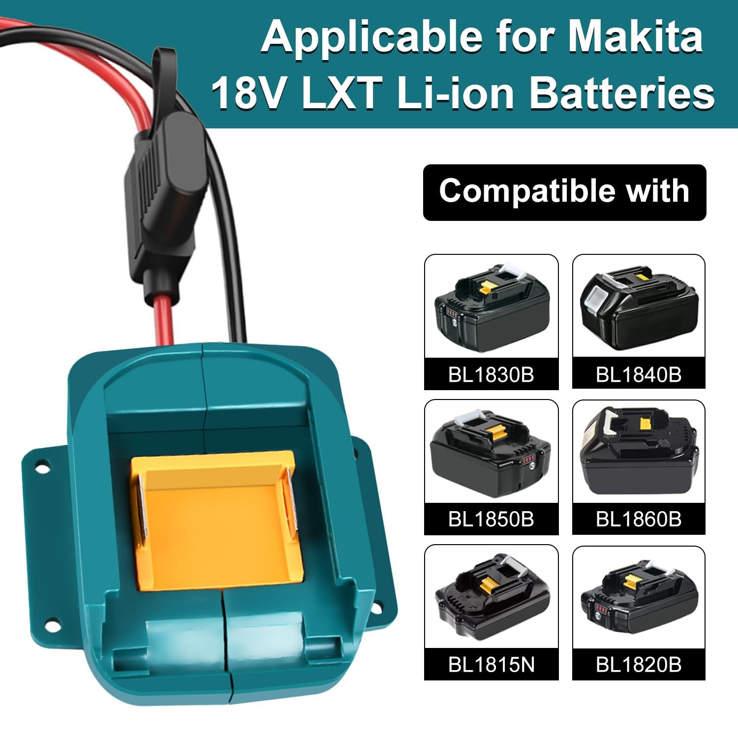 Power Adapter Wheel Makita 18V LXT Battery Wire Harness Fuse Holder 12AWG 40A