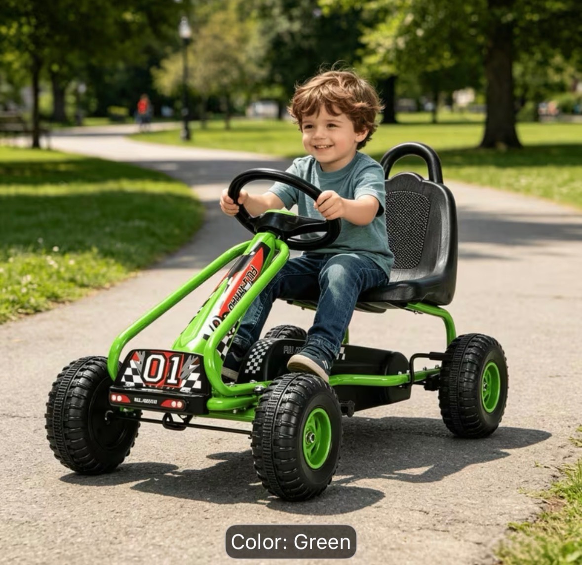 Pedal Go Kart, 4-Wheel Pedal Powered Ride On with Adjustable Seat, Handbrake