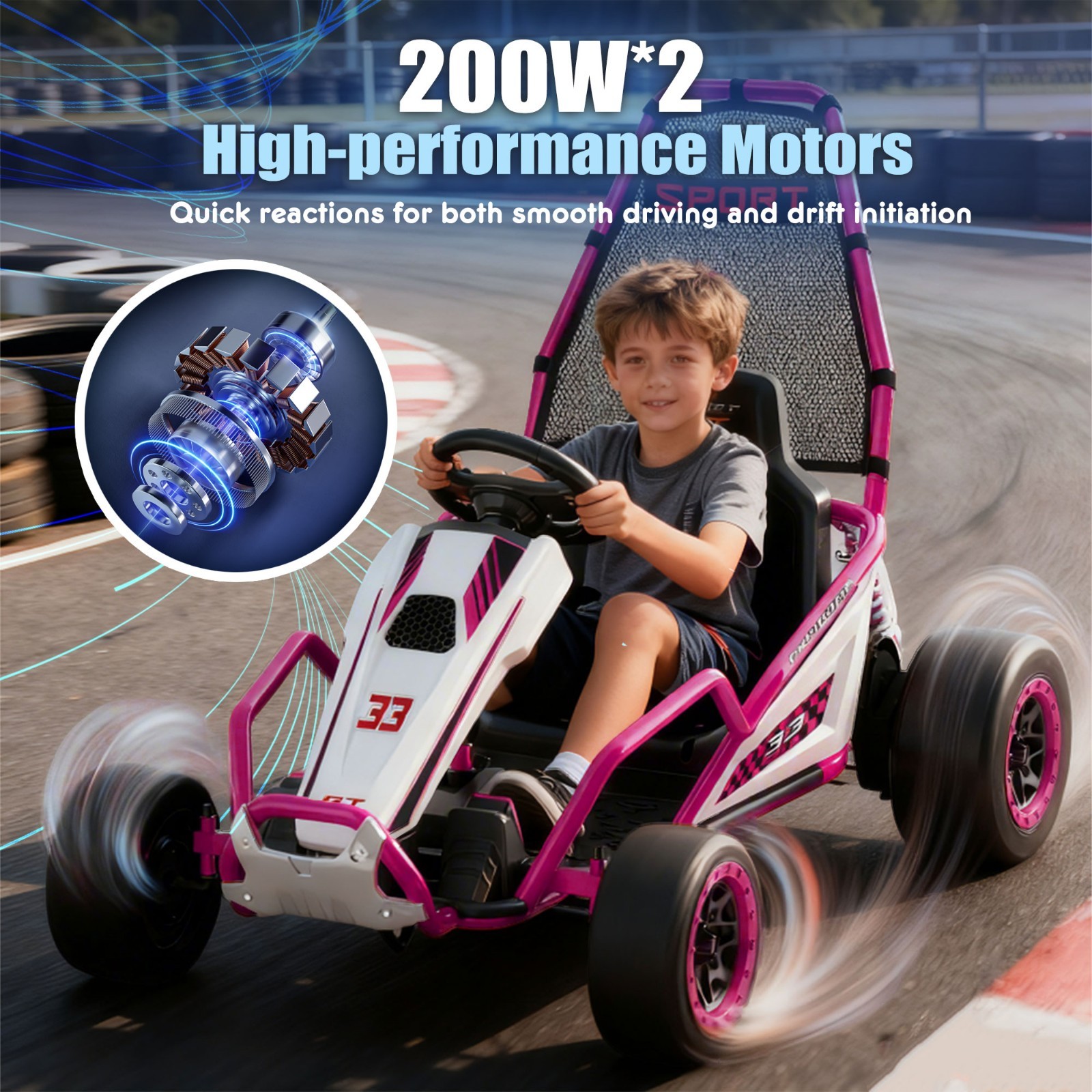 24V Kids Electric Go Kart 7AH Electric Drift Kart Car for Age 6+,400W Motor,Pink
