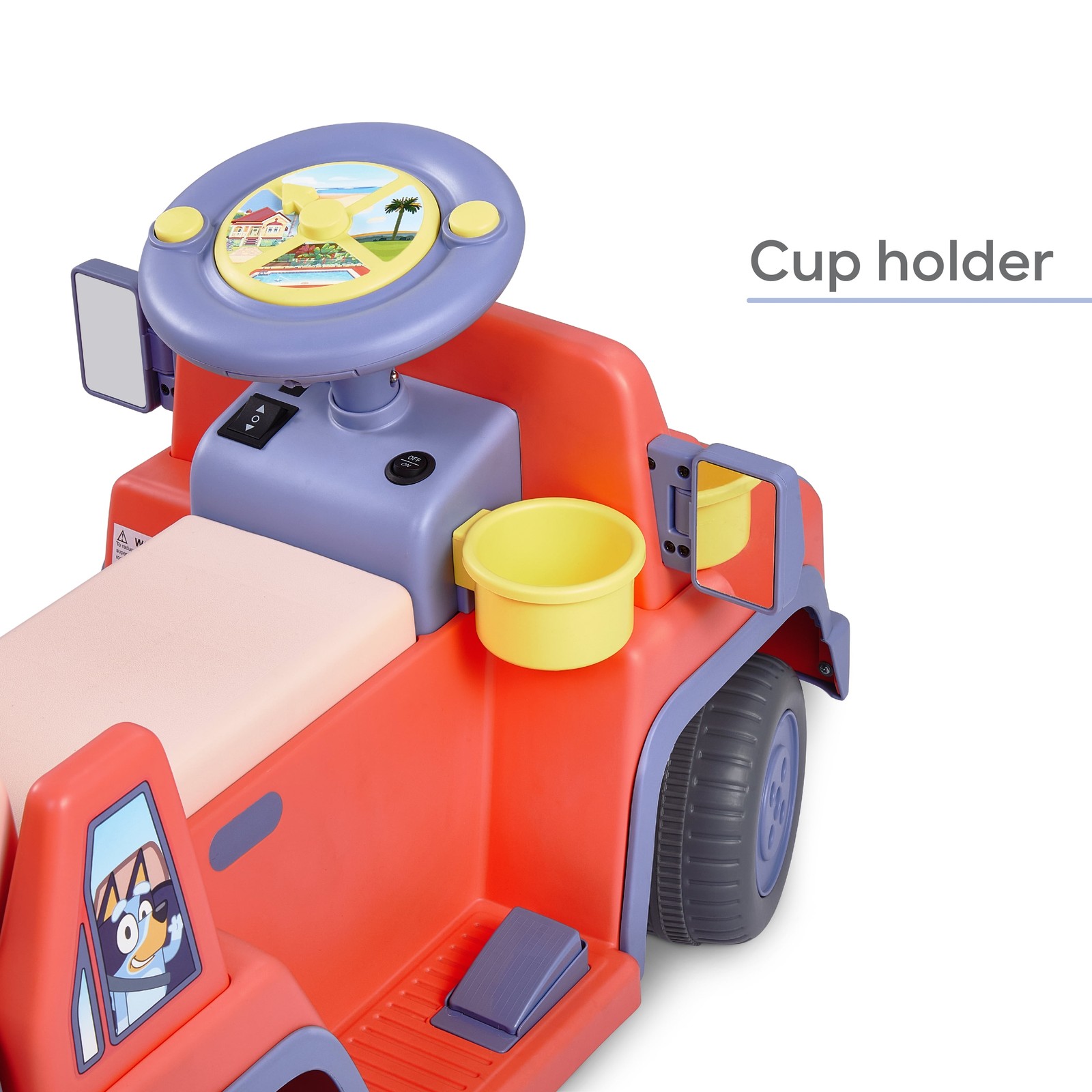 Kids Ride On Toy Bluey Truck Car Musical Steering Wheel 6V Battery Powered
