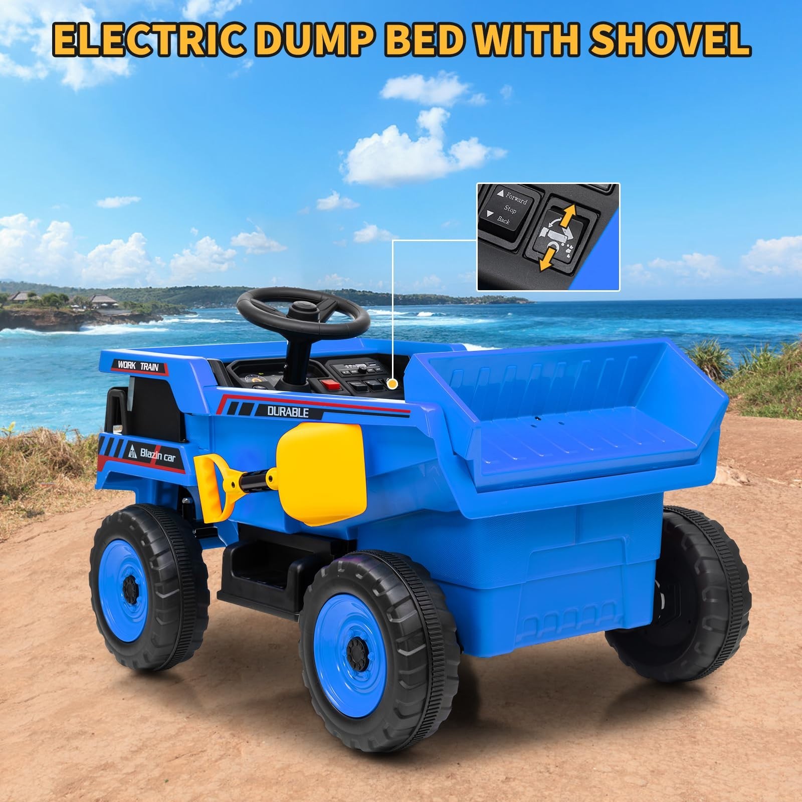 12V Electric Ride On Dump Truck For Kid Ride On Toy With Shovel LED Lights Music