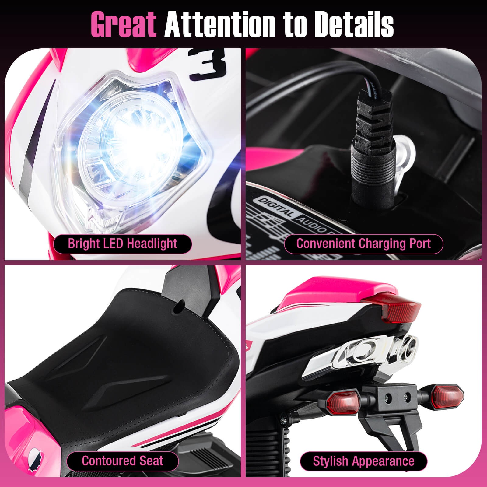 Kids Ride on Motorcycle 6V Battery Powered Mini Electric Motorbike w/ LED Lights
