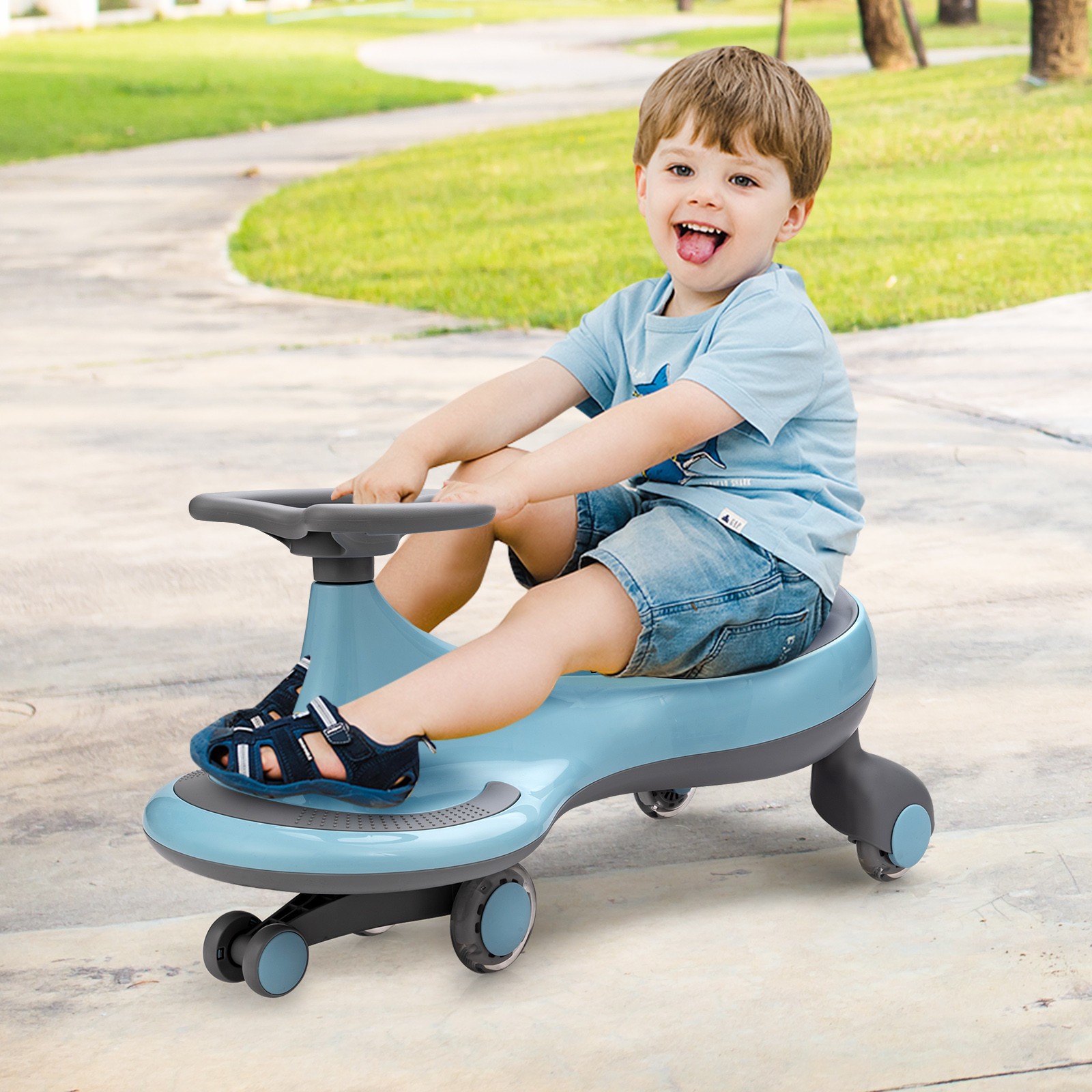 Babyjoy Wiggle Car Ride-on Toy w/ Flashing Wheels for Toddlers & Kids Blue