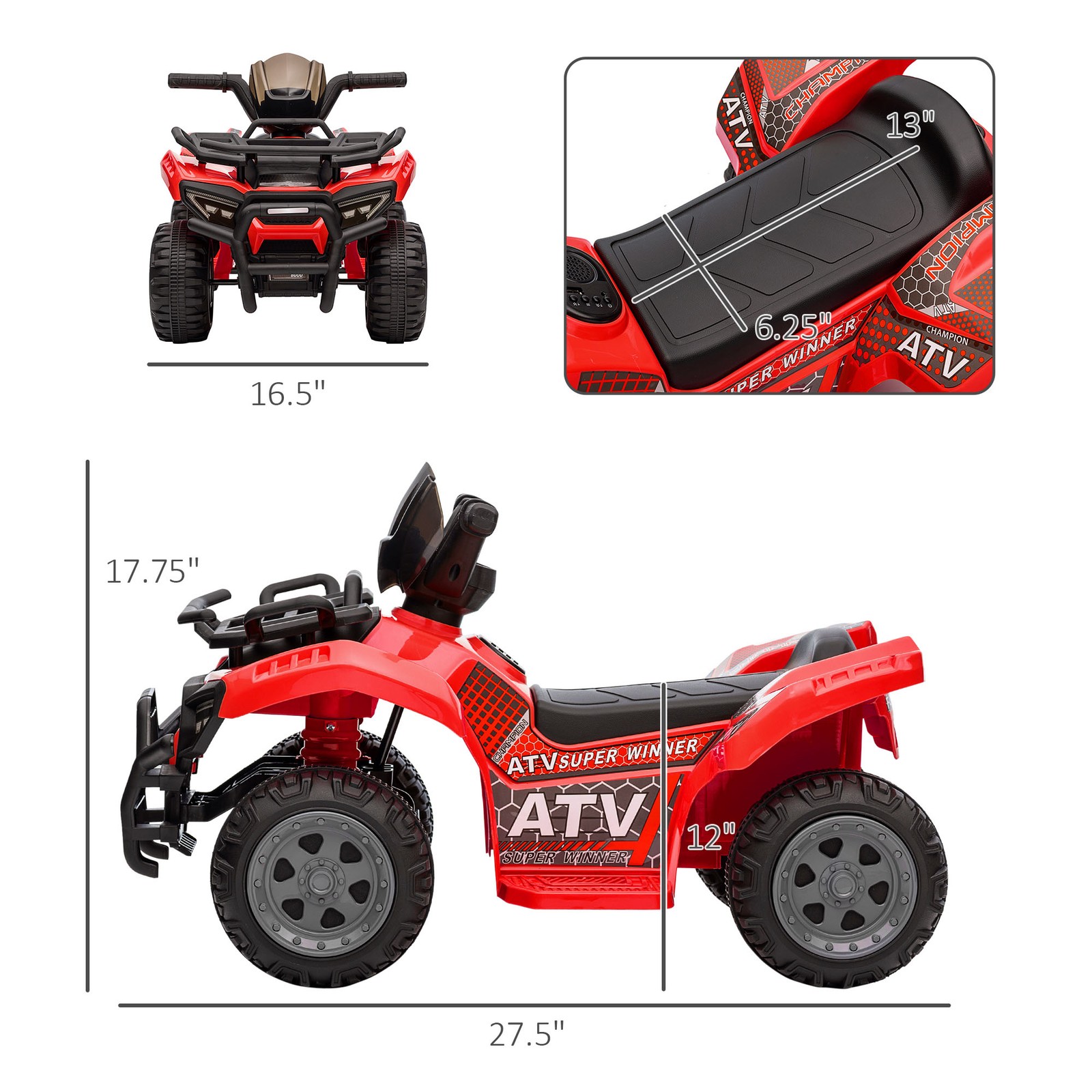 Kids Ride-on Electric Four Wheeler ATV, Quad with Music, Red