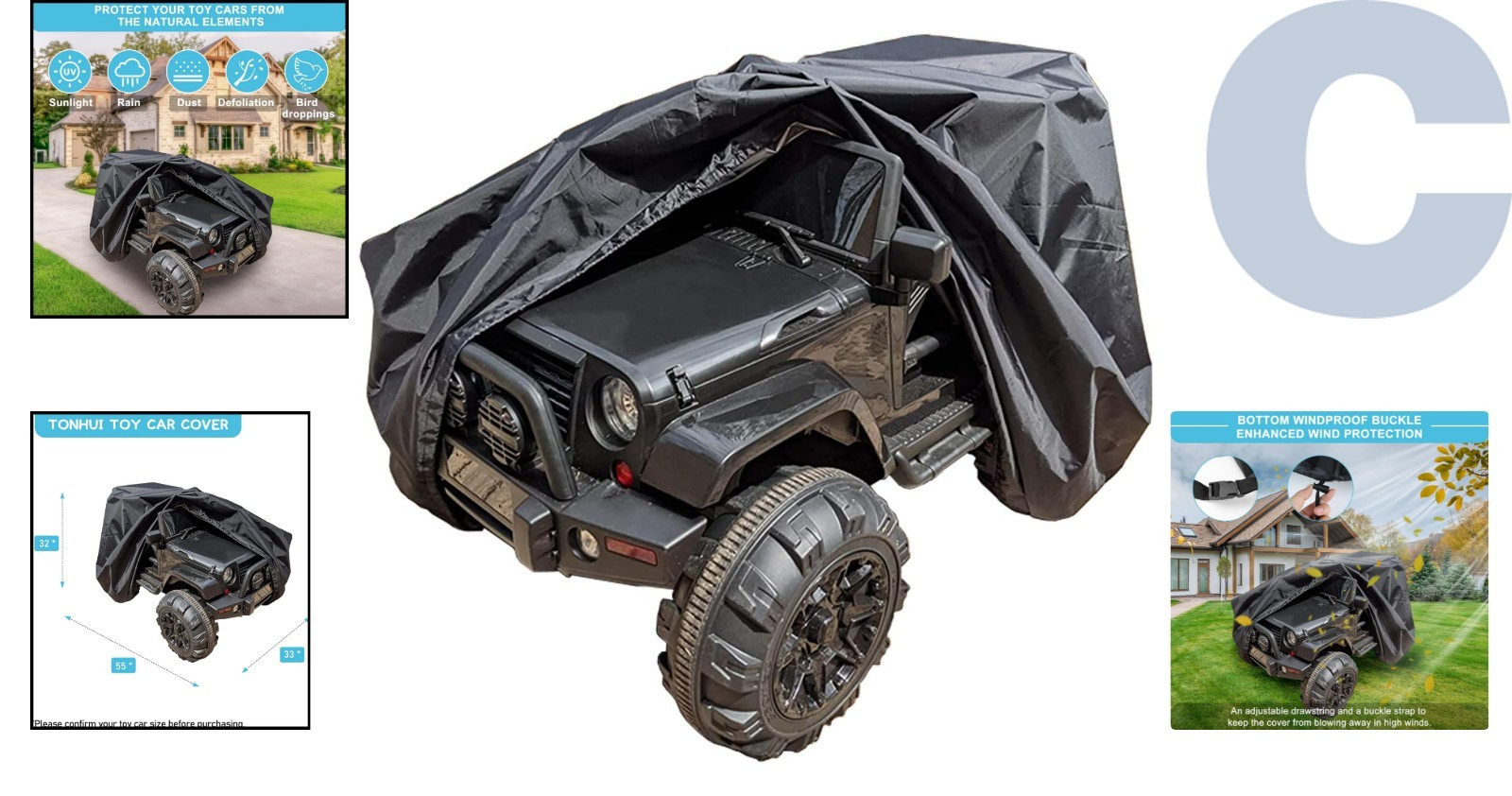 Waterproof Toy Car Cover – Universal Fit for 55″x33″x32″ Vehicles