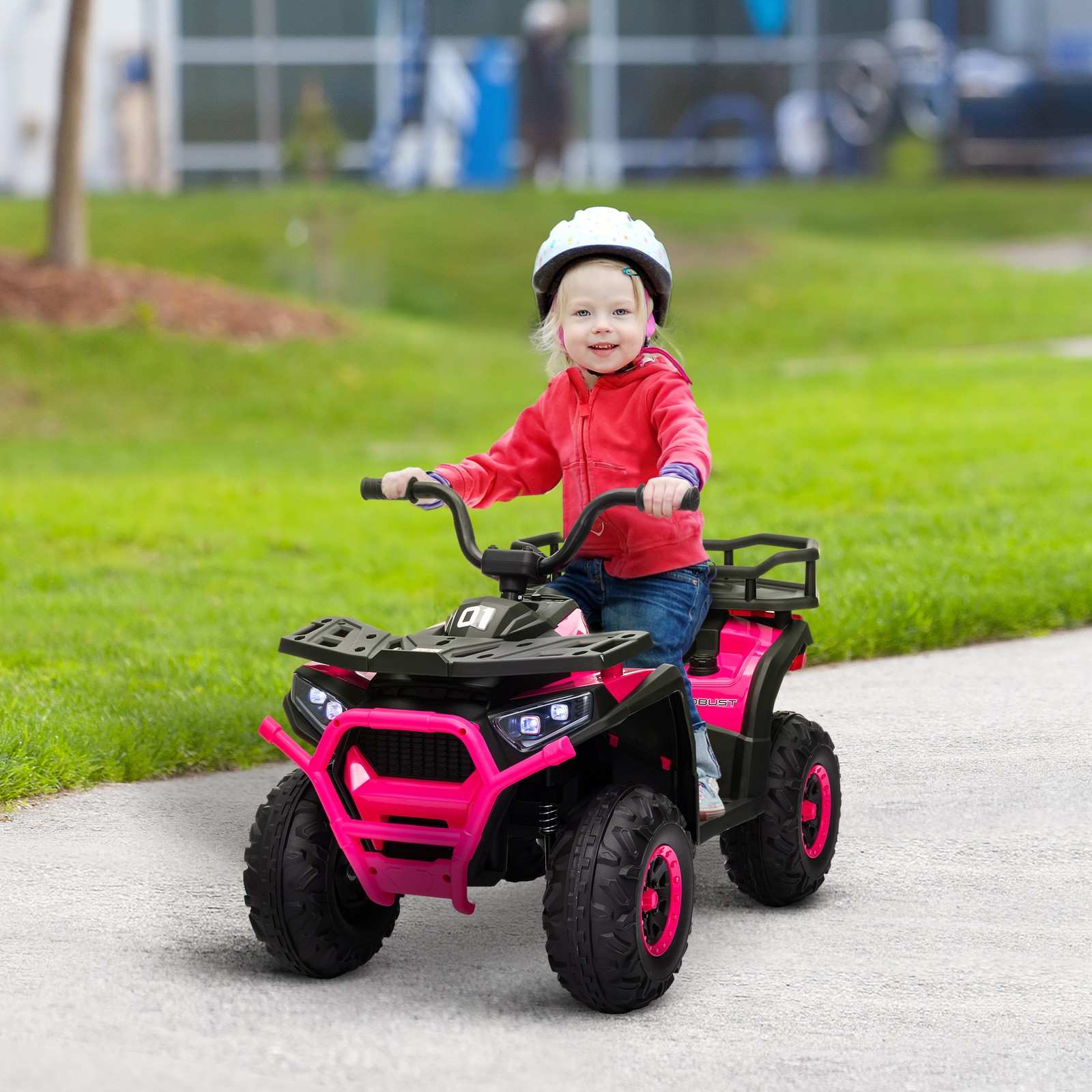 Qaba 12V Kids ATV, 4 Wheeler with Spring Suspension, Storage, Pink
